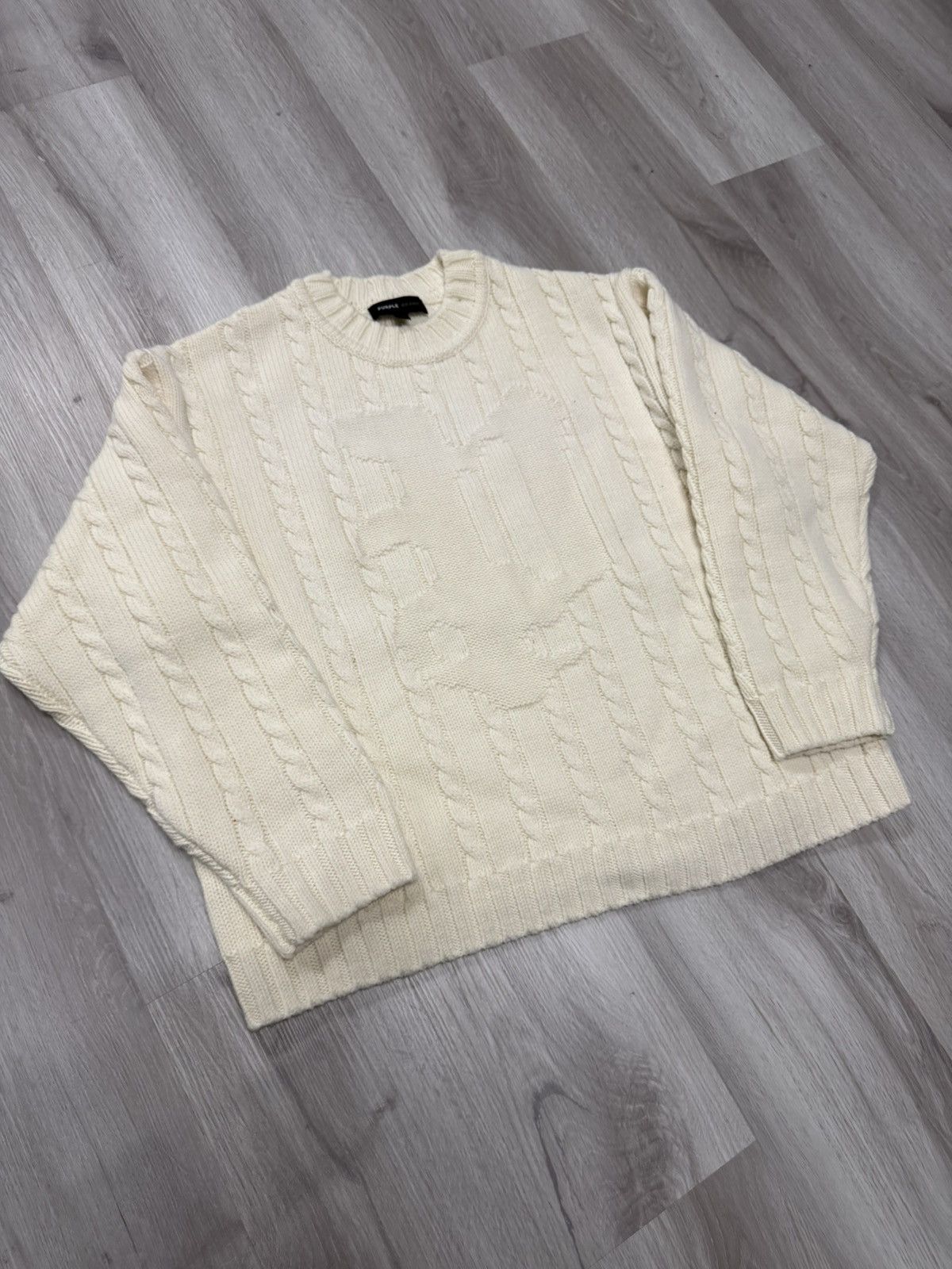 Purple Brand Purple Brand Cable Sweater Pullover Whisper White Gothic Size US M / EU 48-50 / 2 - 1 Thumbnail