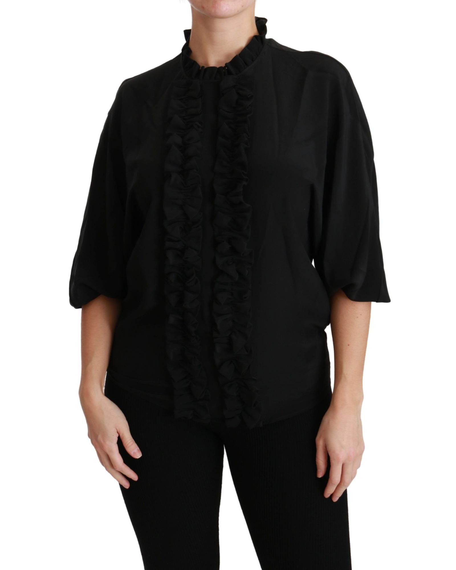 Image of Dolce Gabbana Silk Ruffled Top in Black, Women's (Size XS)