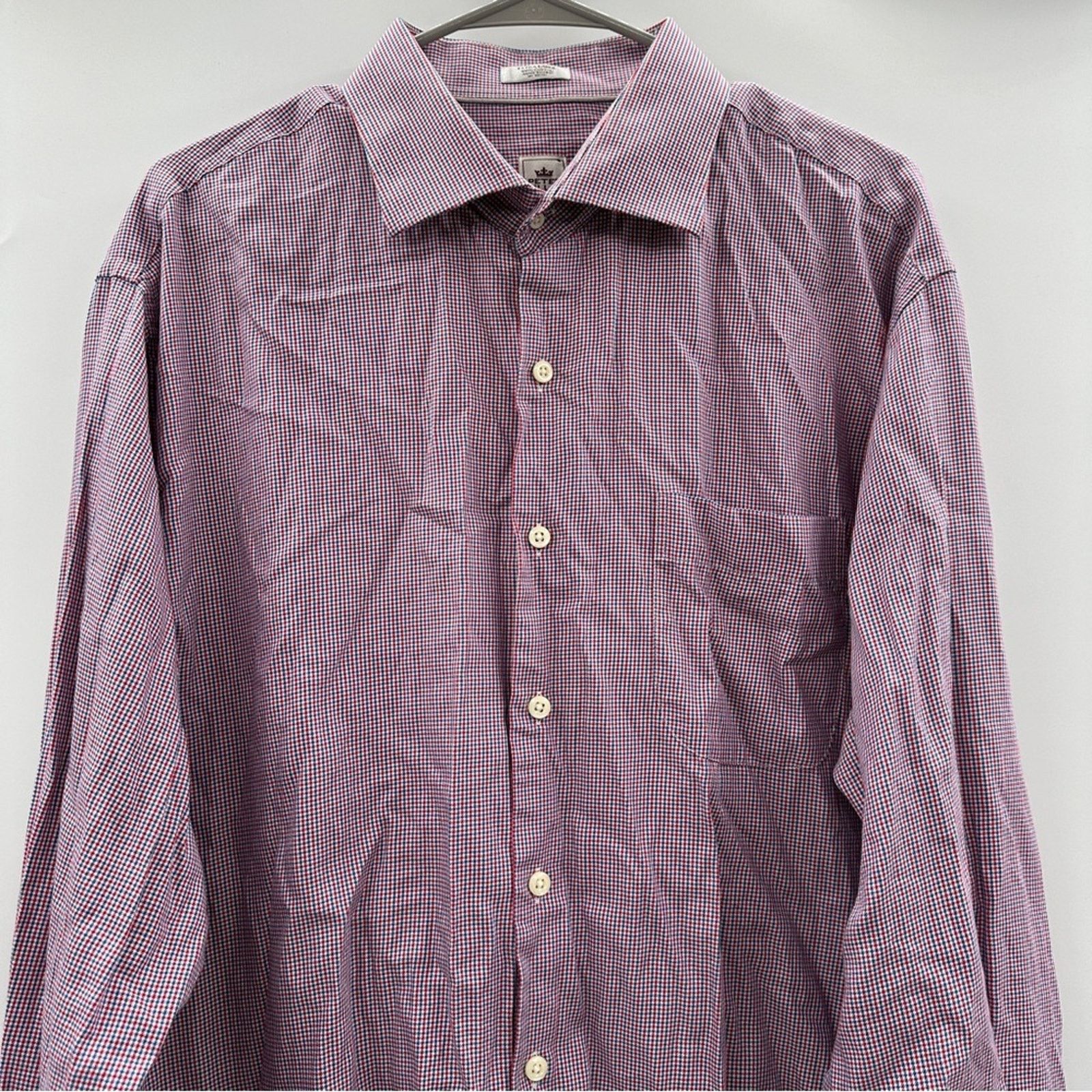 Peter Millar Peter Millar Blue, Red & White Houndstooth Button Down Shirt Size US XL / EU 56 / 4 - 2 Thumbnail