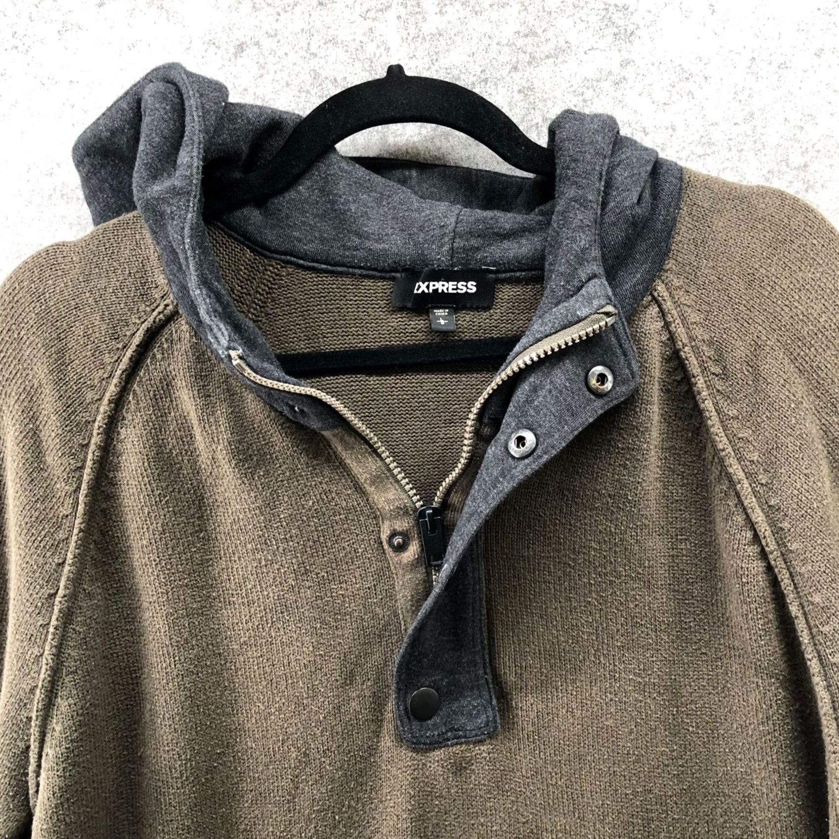 Express Express Sweater Shirt Mens L Brown Hooded 1/4 Button Cotton Pullover Size US L / EU 52-54 / 3 - 3 Thumbnail