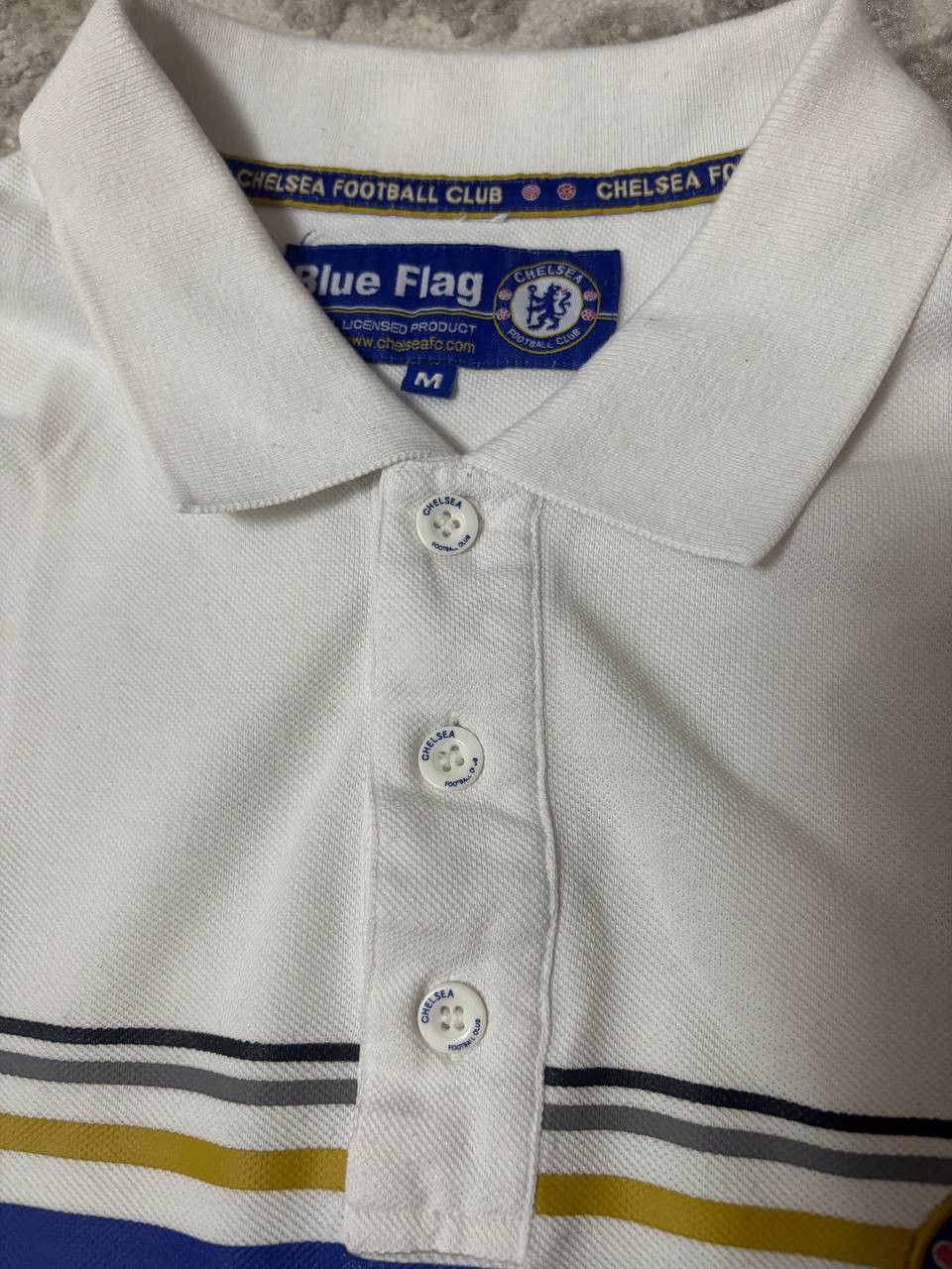 Vintage Chelsea FC polo shirt – white, casual t-shirt with blue flag Size US M / EU 48-50 / 2 - 10 Thumbnail