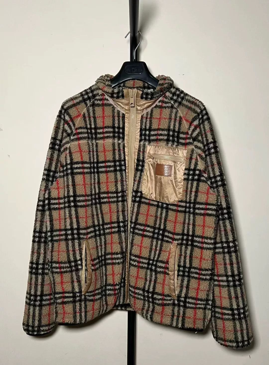 Burberry Plaid Fleece Teddy Logo Jacket