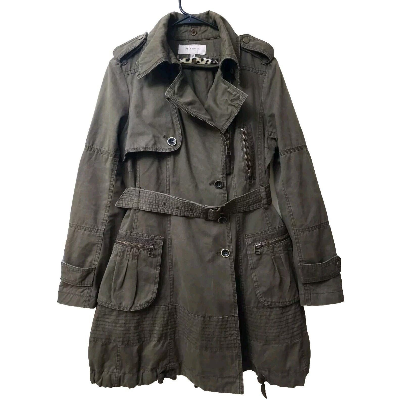 image of Karen Millen Military Trench Olive Green Coat Size 10, Women's