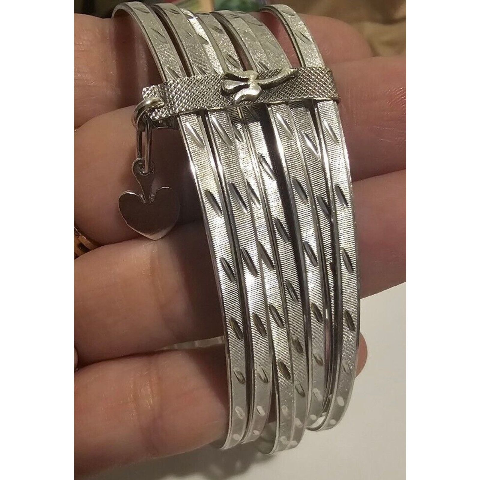 Sterling Silver 925 Silver Semanario 7 Etched Bracelets Bangles 3" Taxco Size ONE SIZE - 2 Thumbnail