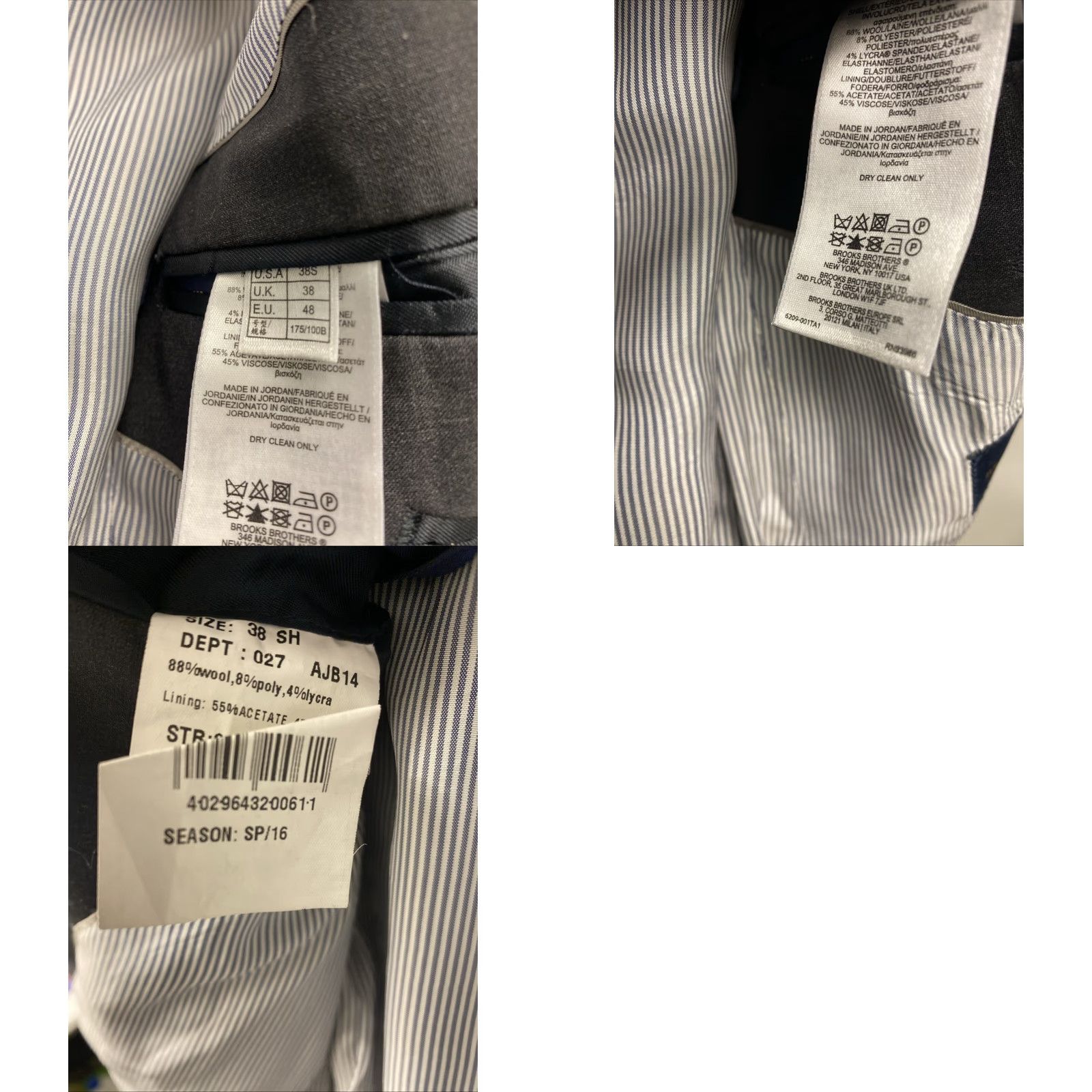 Brooks Brothers Brooks Brothers Madison Fit 38S Wool Dark Gray Euc 122-17 Size 38R - 9 Thumbnail