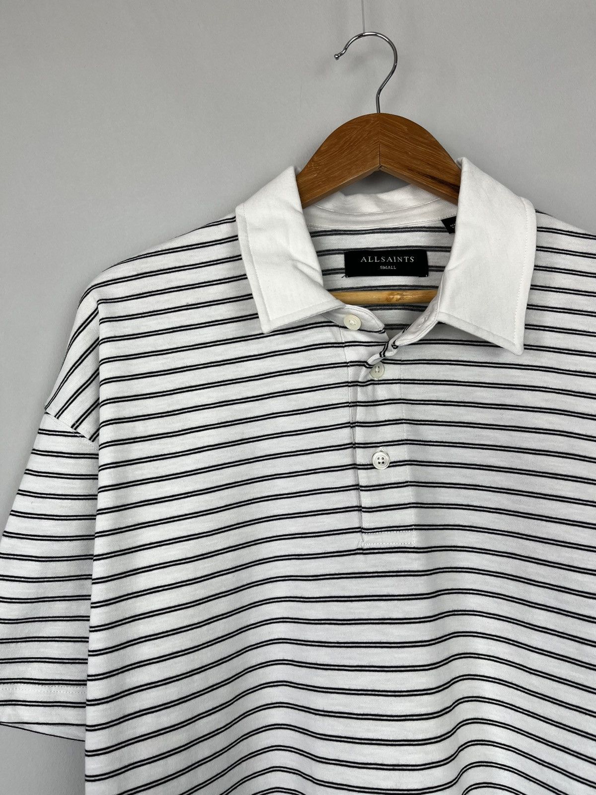 Allsaints AllSaints Ave Short Sleeve Polo Shirt in White Stripe Size US S / EU 44-46 / 1 - 4 Thumbnail
