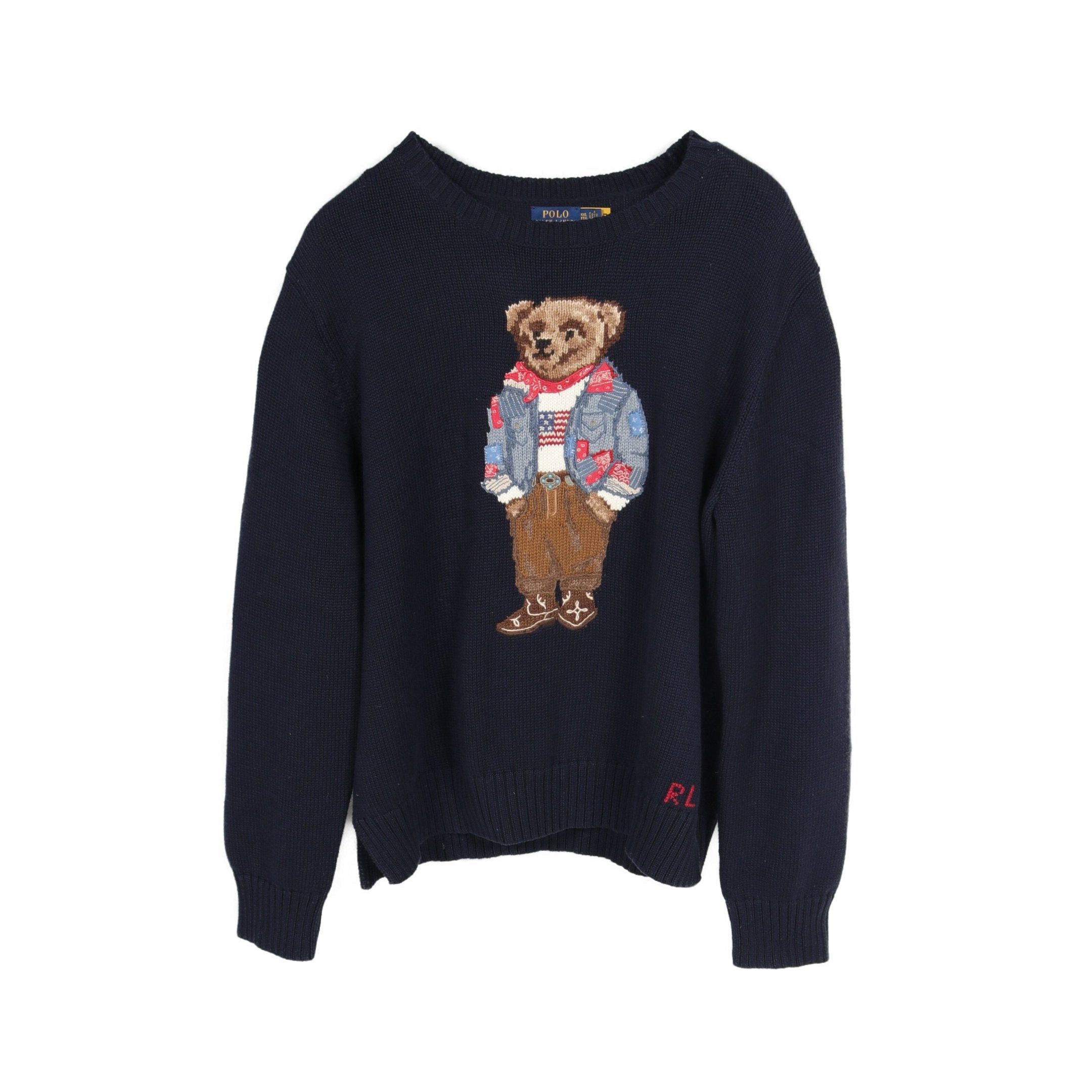 Ralph Lauren Polo Bear Sweater Knit Cotton Navy