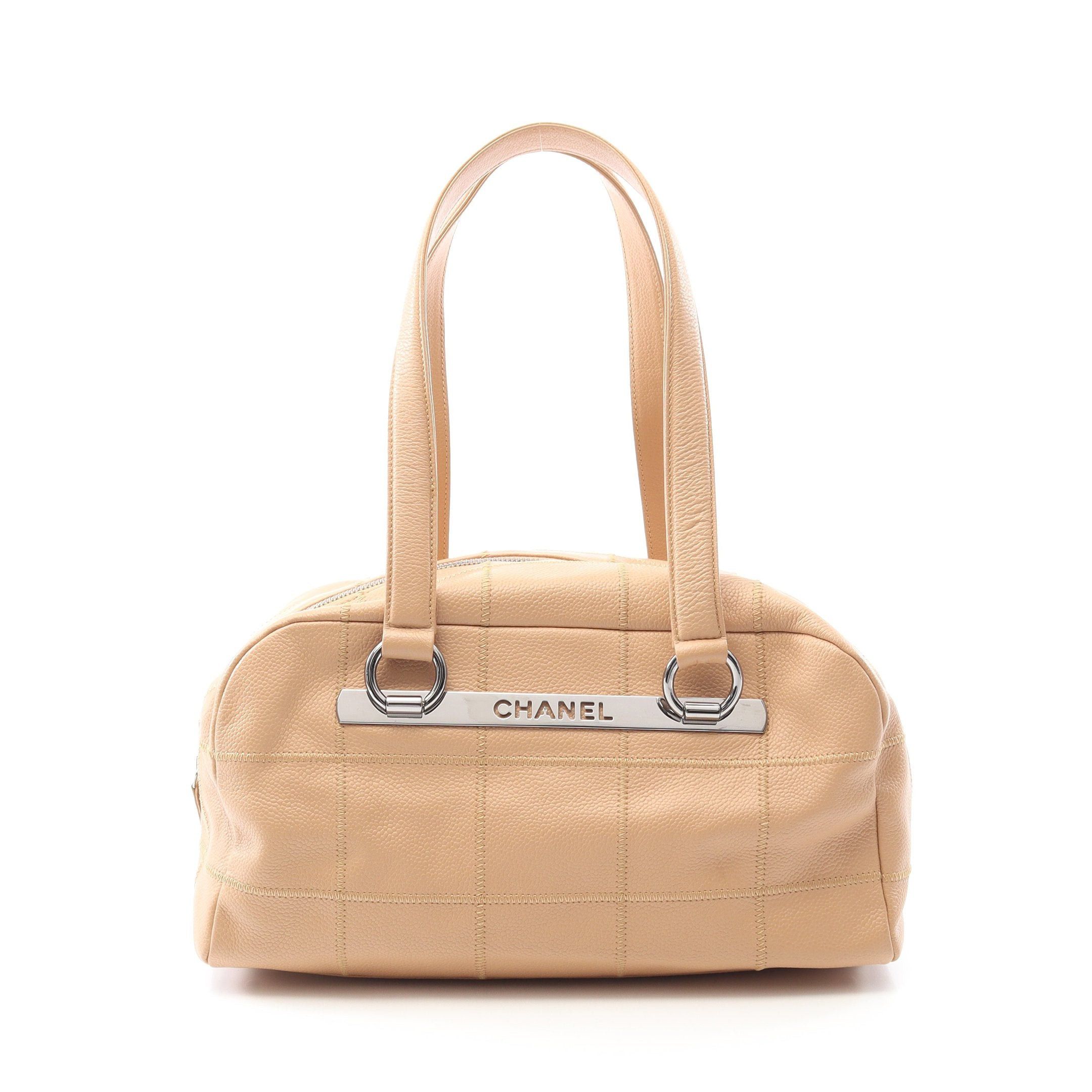 Chanel Chocolate Bar Shoulder Bag Caviar Skin Beige Silver Hardware in Neutrals, Women's