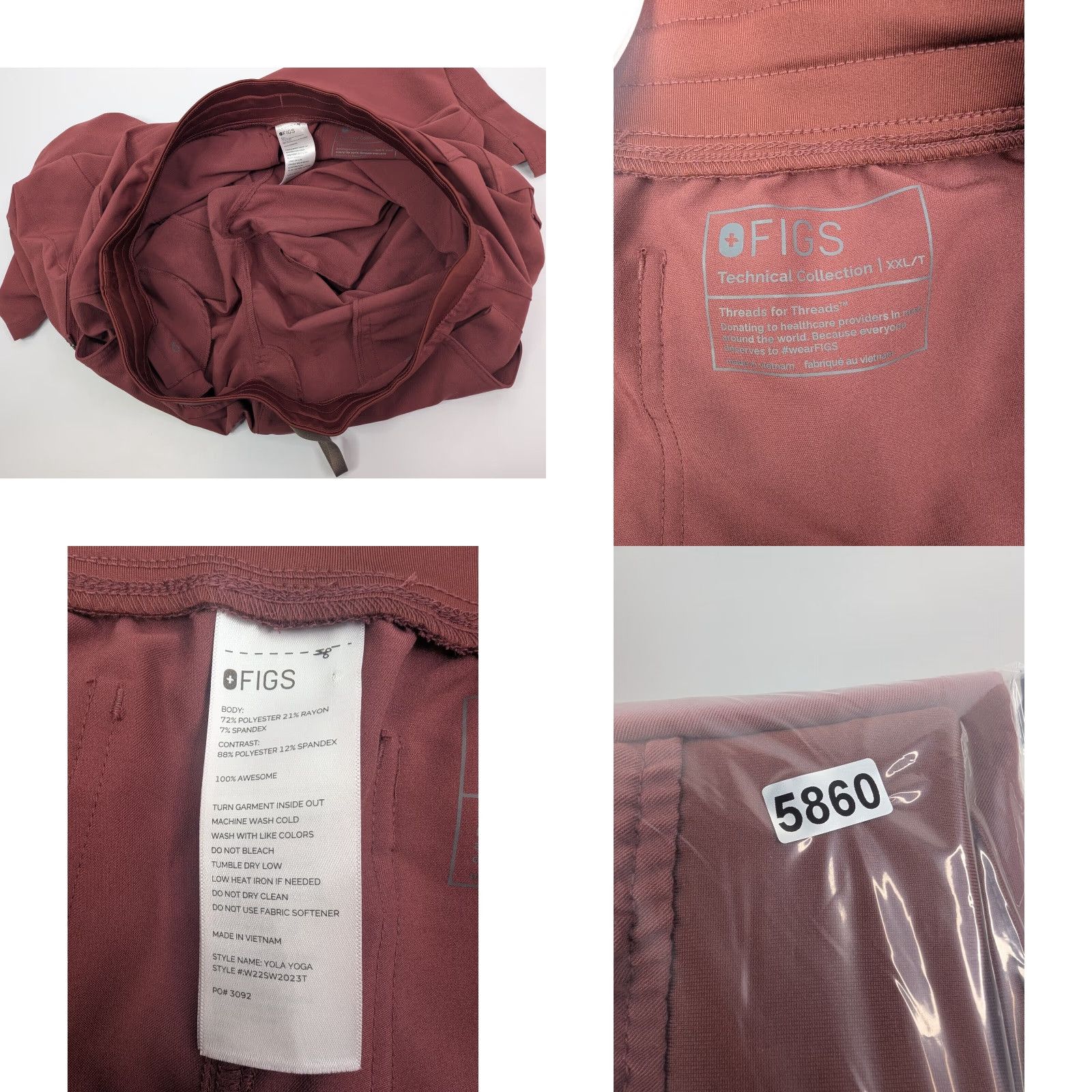 Vintage FIGS Yola Yoga Scrub Pants Womens XXL Tall Red Medical Polyester - 2XLT Size 40" / US 18 - 8 Thumbnail