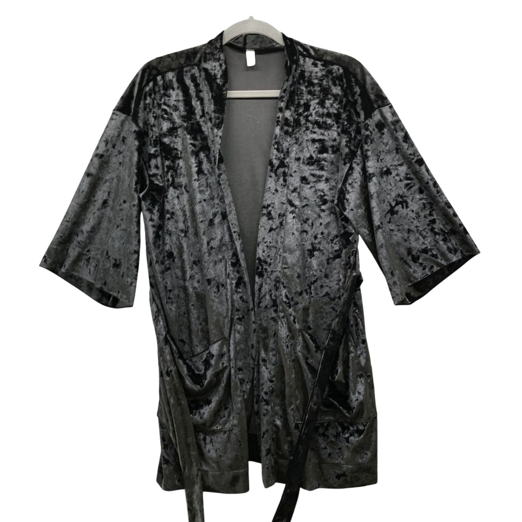 Gap Gap Velvet Robe Womens S Black Tie Waist Longline Kimono Lounge, Bag Body, 3/4 Sleeve, Polyester, Fall Winter, Robe, Regular, XS/S Size ONE SIZE - 2 Thumbnail