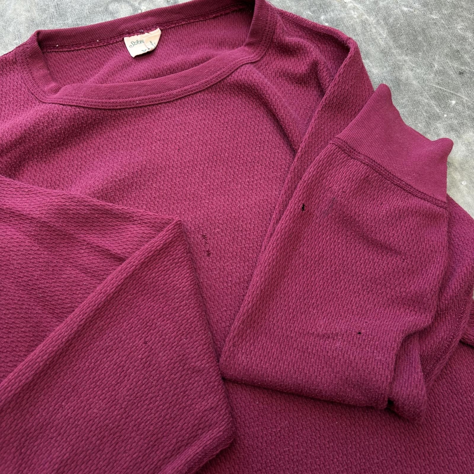 St. Johns Bay Vintage 80s Burgundy Skater Grunge Thermal Waffle Knit Shirt Size US L / EU 52-54 / 3 - 3 Thumbnail