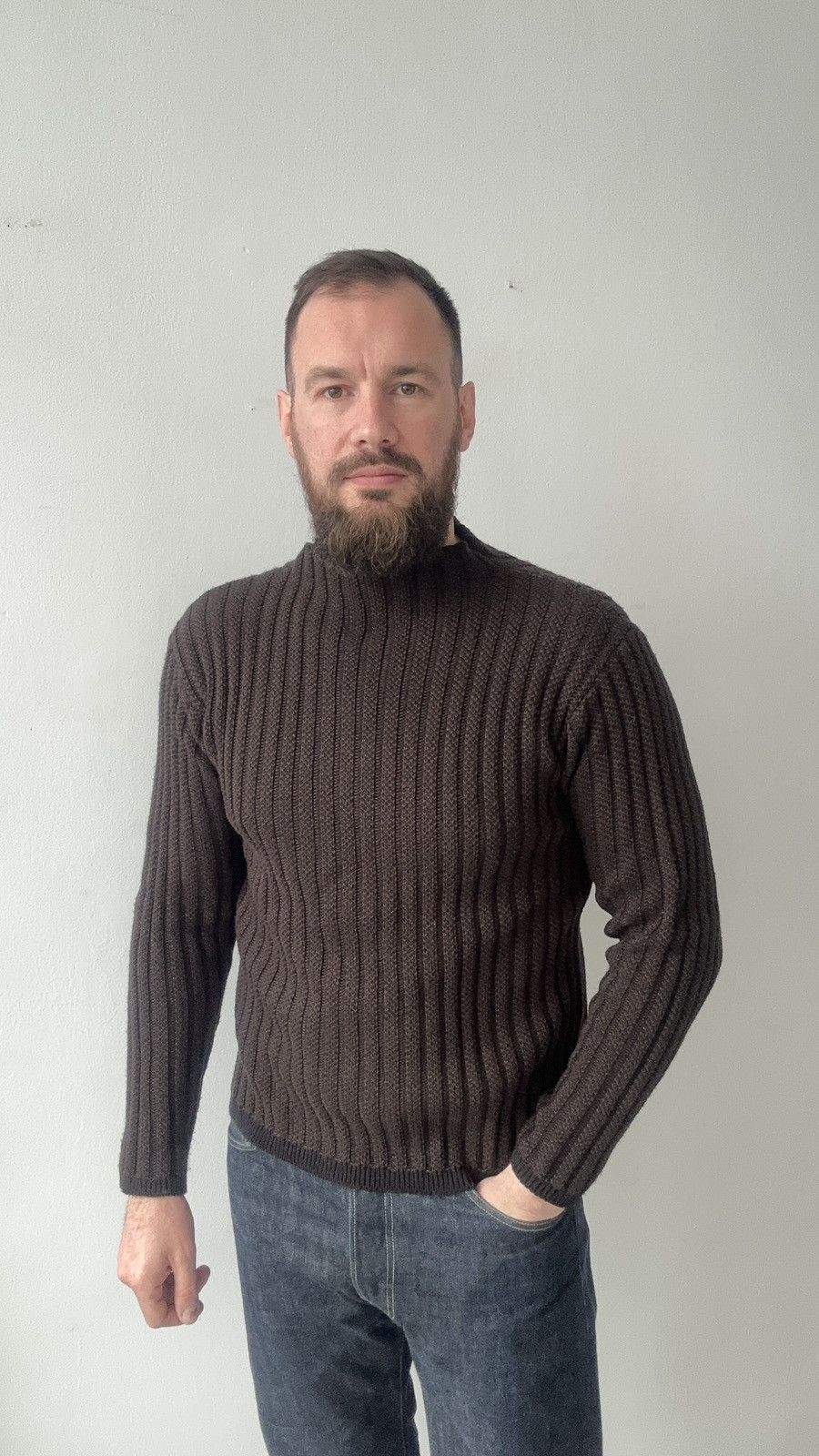 Other Vtg Italian Ribbed Knit Sweater L Brown Wool Blend Gorpcore Size US L / EU 52-54 / 3 - 1 Thumbnail