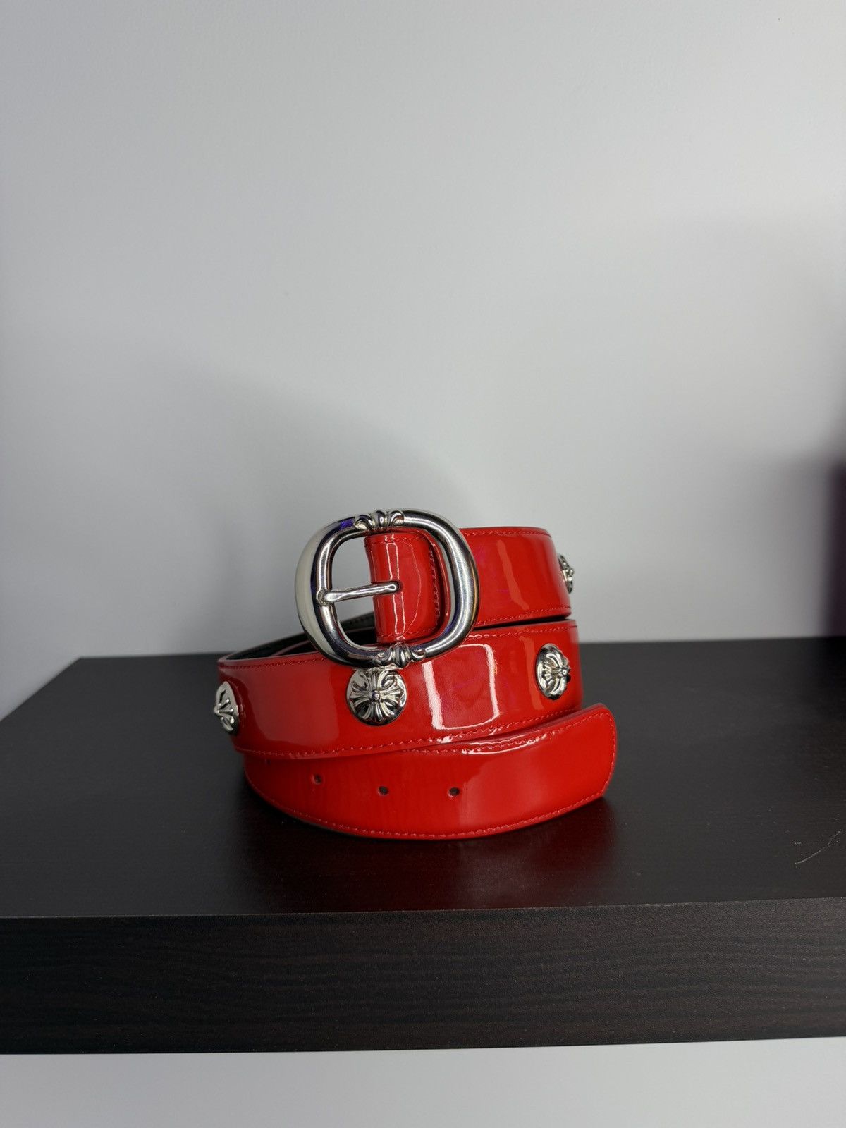 Chrome Hearts Chrome Hearts Patent Red Studded Gunslinger Belt Size 36 - 1 Thumbnail