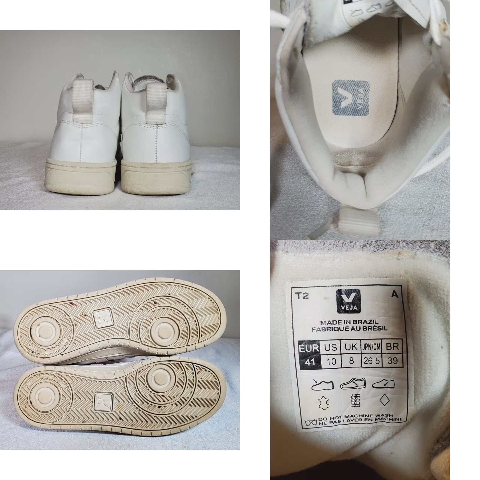 Veja VEJA V-15 High-Top Lace-Up Sneakers Triple White Leather Women's US 10 Shoes Size US 8 / IT 38 - 8 Thumbnail