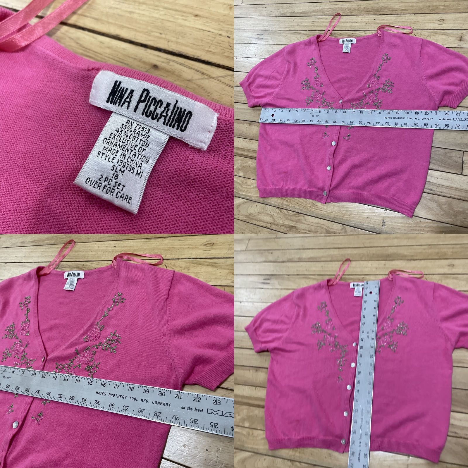 Vintage Nina Piccalino Vtg 90s Pink Cardigan Knit Shirt Women Slim 16 Y2k Beaded Floral Size XXL / US 16-18 / IT 52-54 - 8 Thumbnail