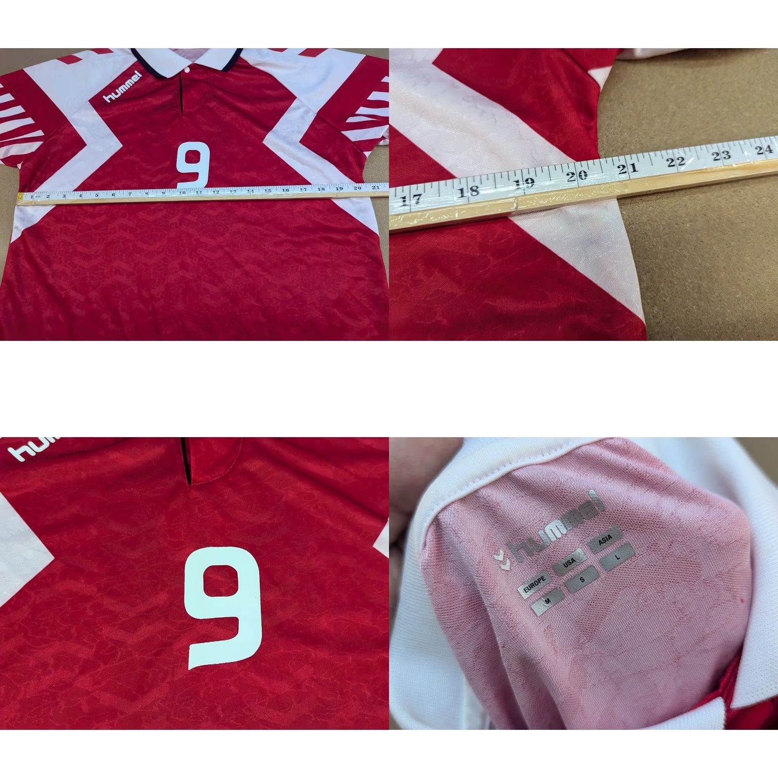 Hummel Hummel Denmark 1992 1994 Home #9 Povlsen Football Jersey Medium Red Short Sleeve Pullover T-Shirt Mens Athletic Jersey Vintage: No Size US M / EU 48-50 / 2 - 8 Thumbnail