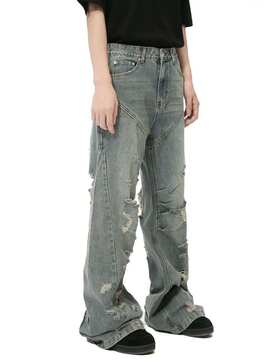 Japanese Brand Retro loose casual ripped slightly flared jeans Size US 32 / EU 48 - 3 Thumbnail