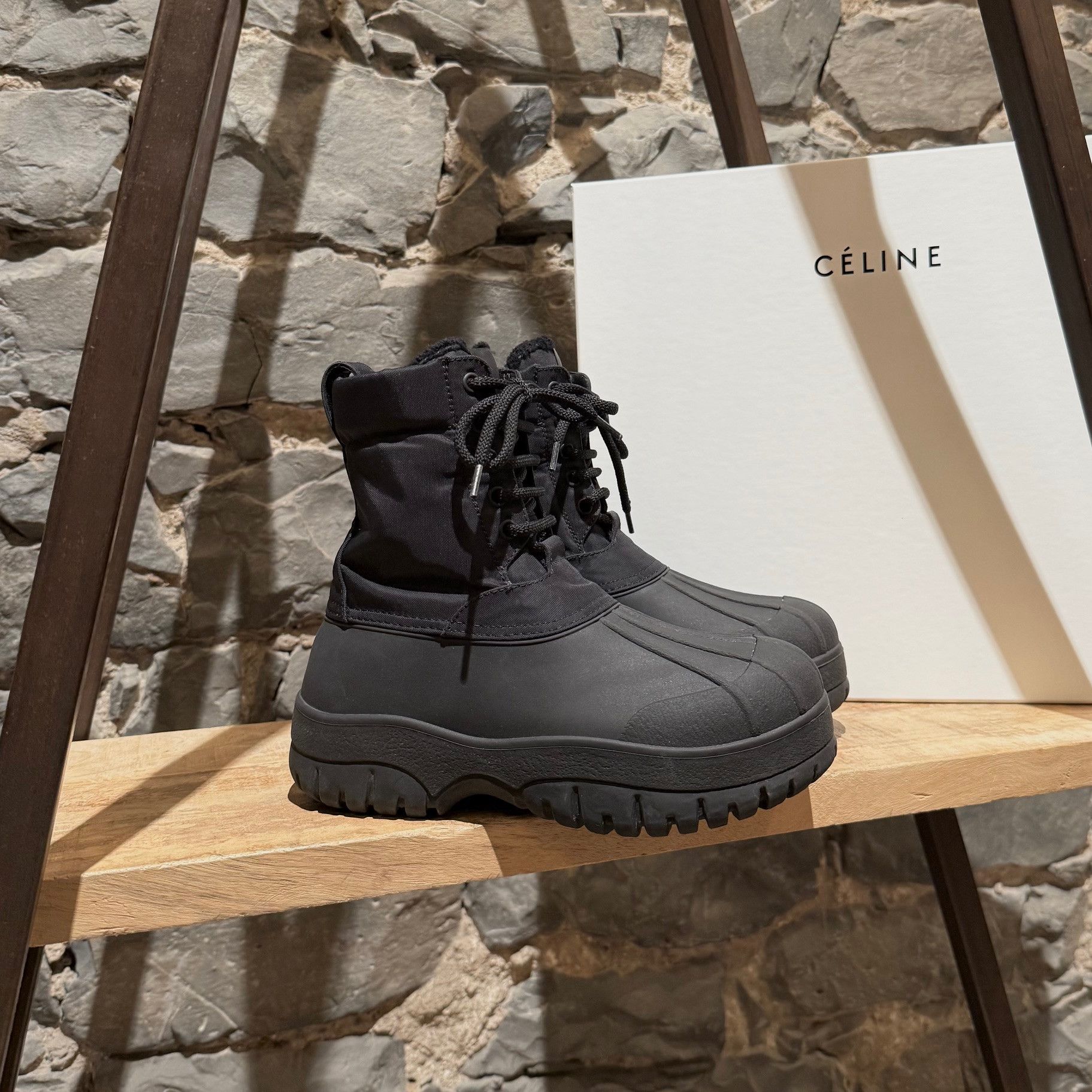 Celine Black Nylon Rubber Duck Boots