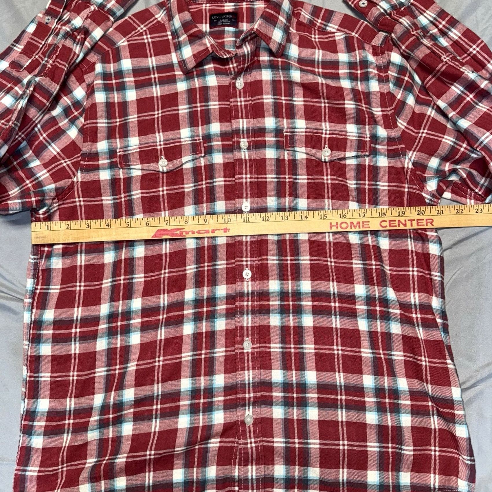 UNTUCKit UNTUCKit Shirt Mens Large Red Grey Plaid Button Up Long Sleeve Flannel Cotton Shirt Size US L / EU 52-54 / 3 - 6 Thumbnail