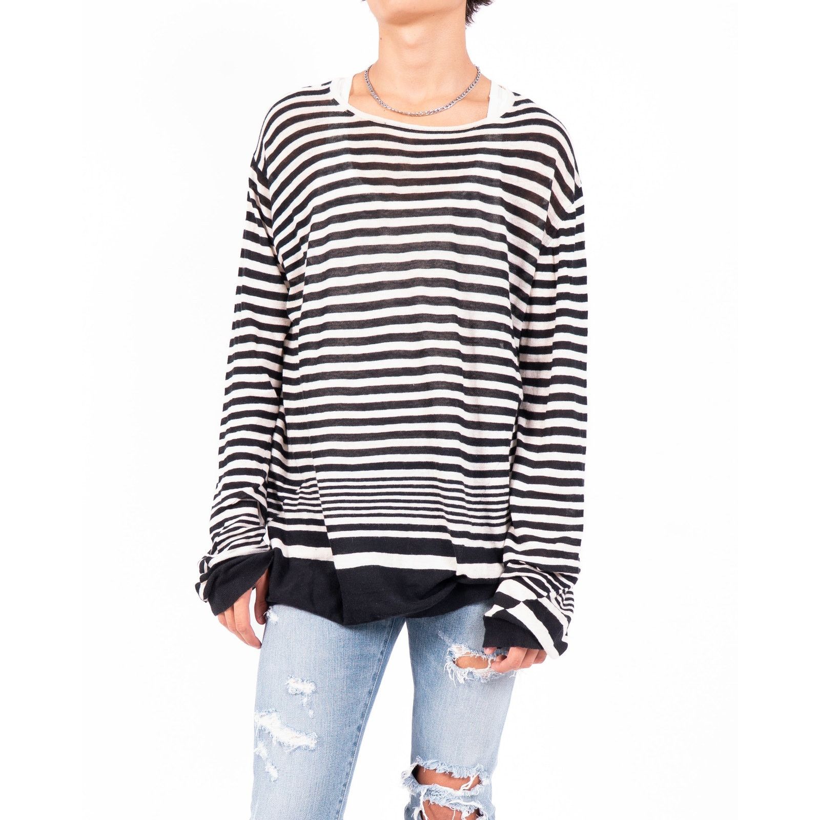 Haider Ackermann SS16 Striped Longsleeve in Black & White Wool Size US M / EU 48-50 / 2 - 6 Thumbnail