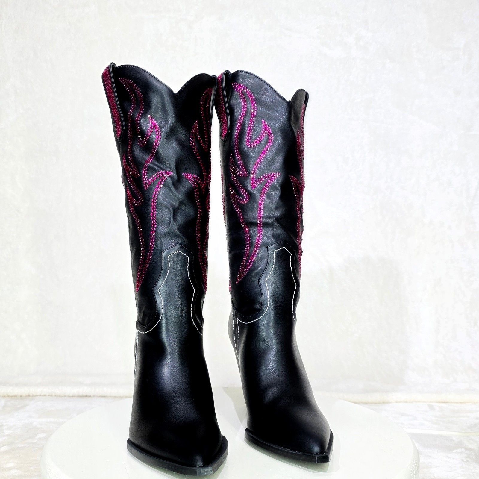 Other So Me Mileage Pink Rhinestone Design Black Western Cowgirl B Size US 7 / IT 37 - 6 Thumbnail