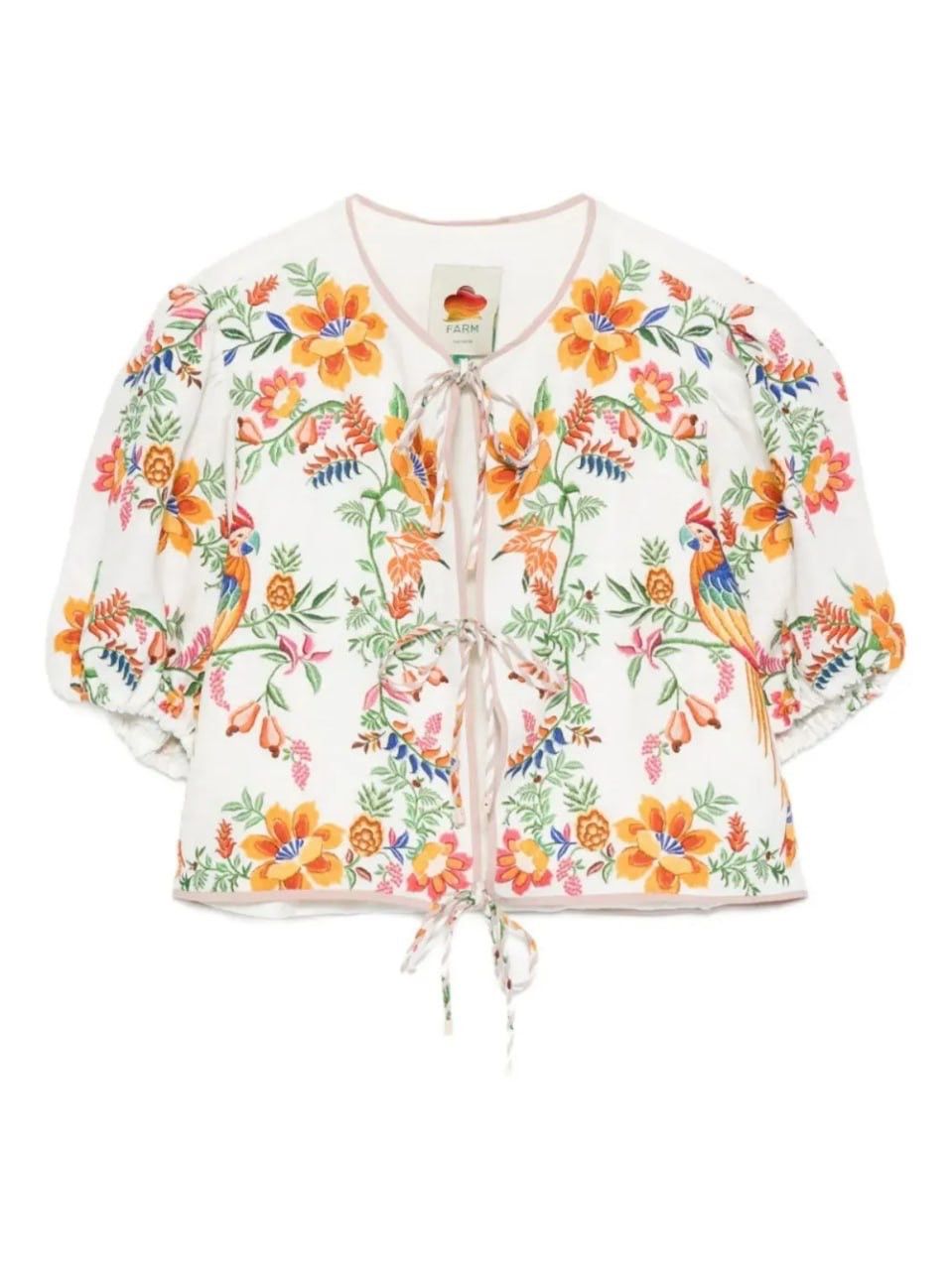 Farm Rio Farm Rio Delicate Forest Scarves Short Linen Blouse Sleeve Size S / US 4 / IT 40 - 3 Thumbnail