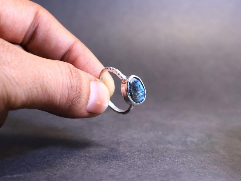 Handmade Cut Labradorite Ring, Handmade Sterling Silver Promise Ring Size ONE SIZE - 2 Thumbnail