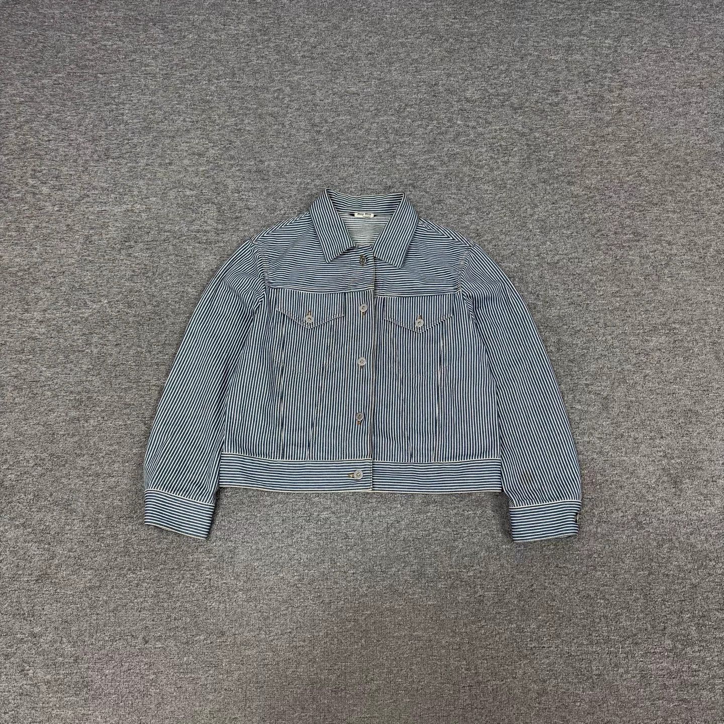Miu Miu Miu Miu striped back logo denim jacket 38 99 new Size XS / US 0-2 / IT 36-38 - 1 Thumbnail