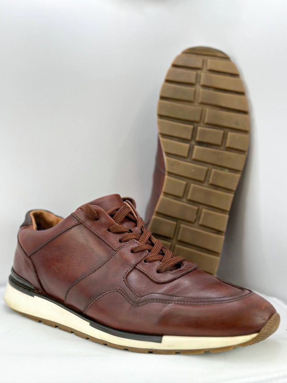 Russell & Bromley RUSSELL & BROMLEY Lomond Lace-Up Sneaker Shoes Brown Leather Size US 11.5 / EU 44-45 - 1 Thumbnail