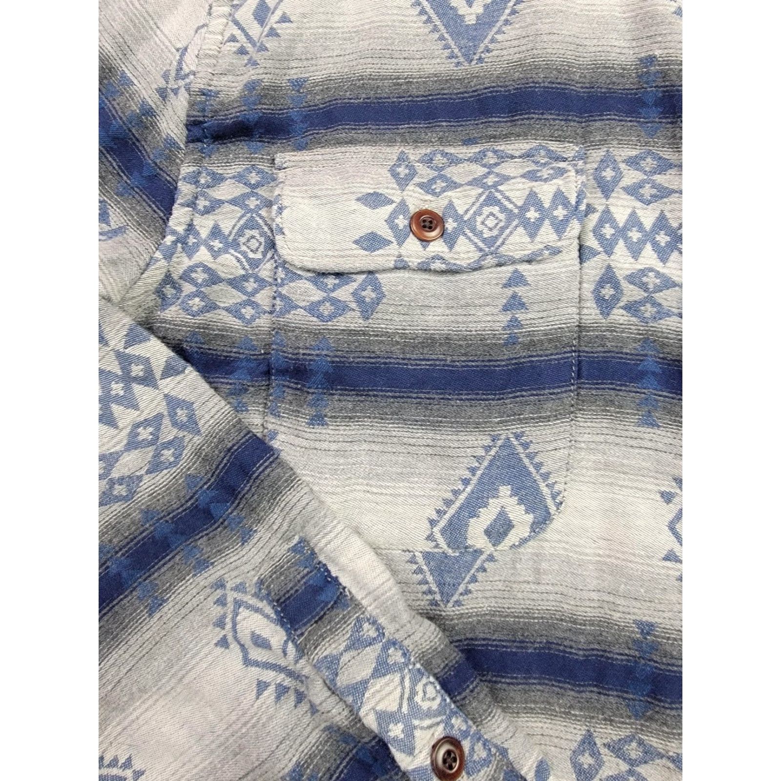 Lucky Brand Lucky Brand Shirt Mens Medium Gray Aztec Southwestern Double Weave Silver City Geometric Bohemian Western Button-Up Long Sleeve Pockets Size US M / EU 48-50 / 2 - 4 Thumbnail