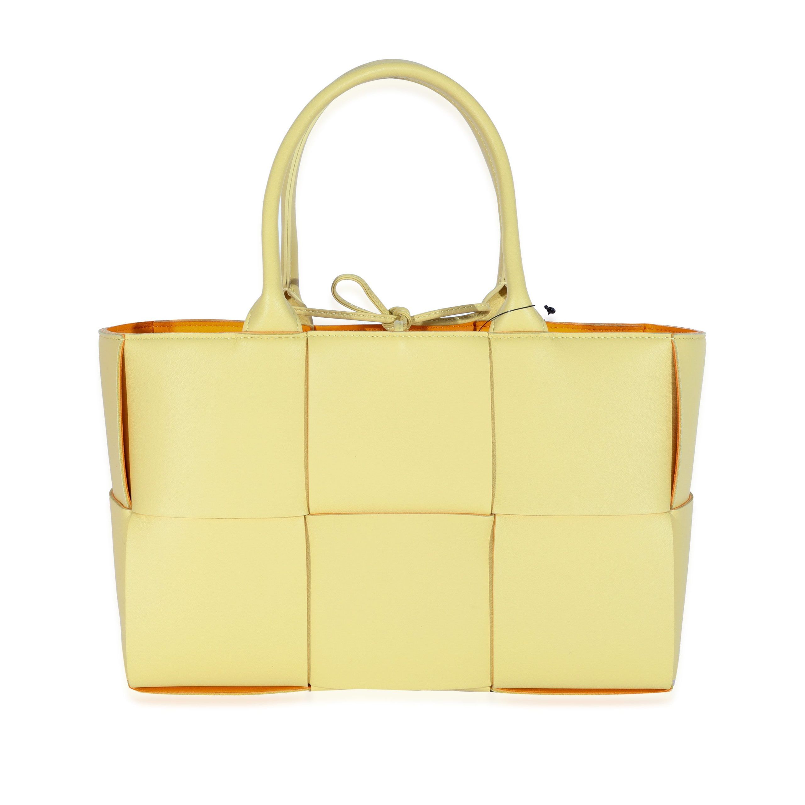 image of Bottega Veneta Butter & Tangerine Intrecciato Napa Lambskin Small Arco Tote in Yellow, Women's