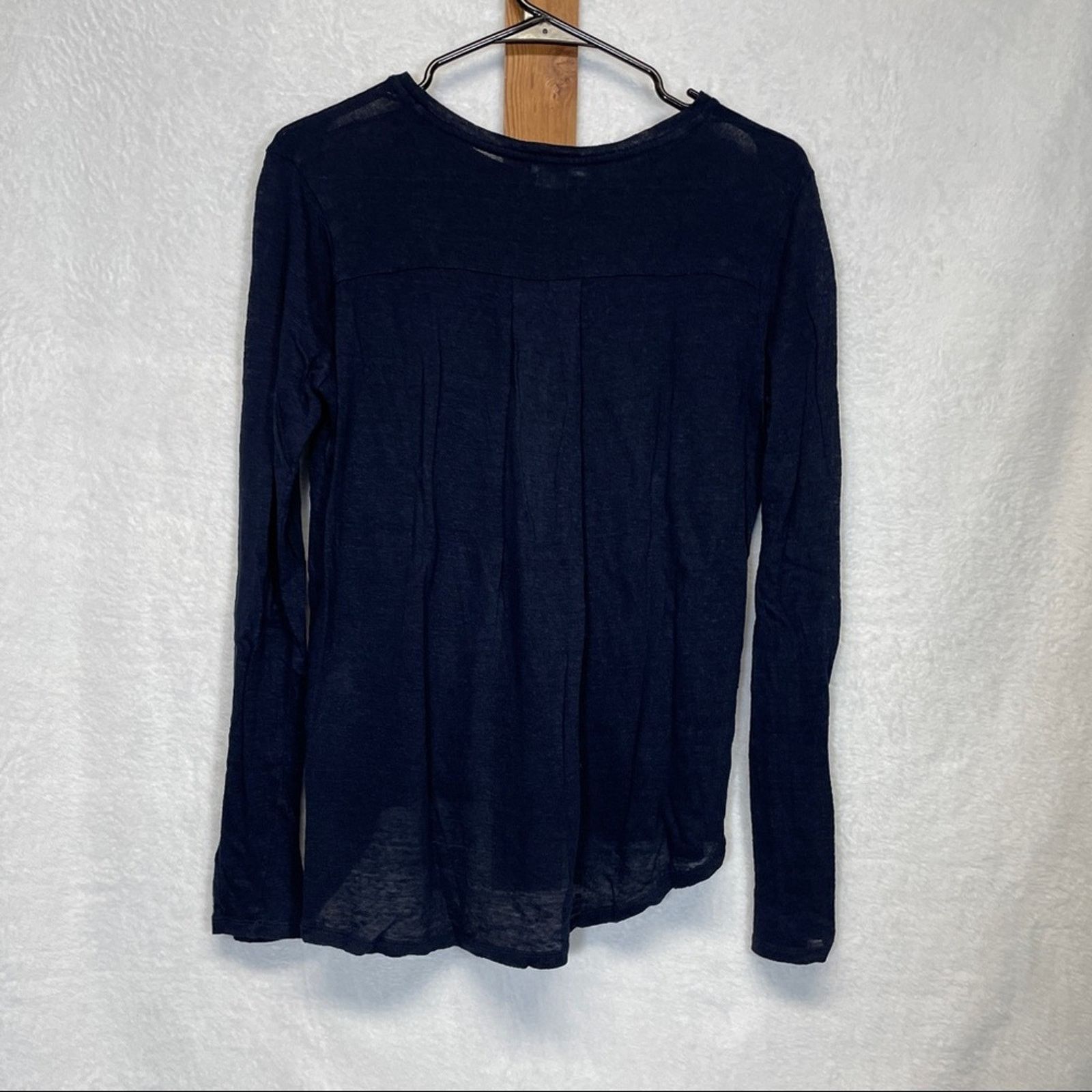 Vince Vince 100% Linen Navy Blue Long Sleeve Top Size S Size S / US 4 / IT 40 - 4 Thumbnail