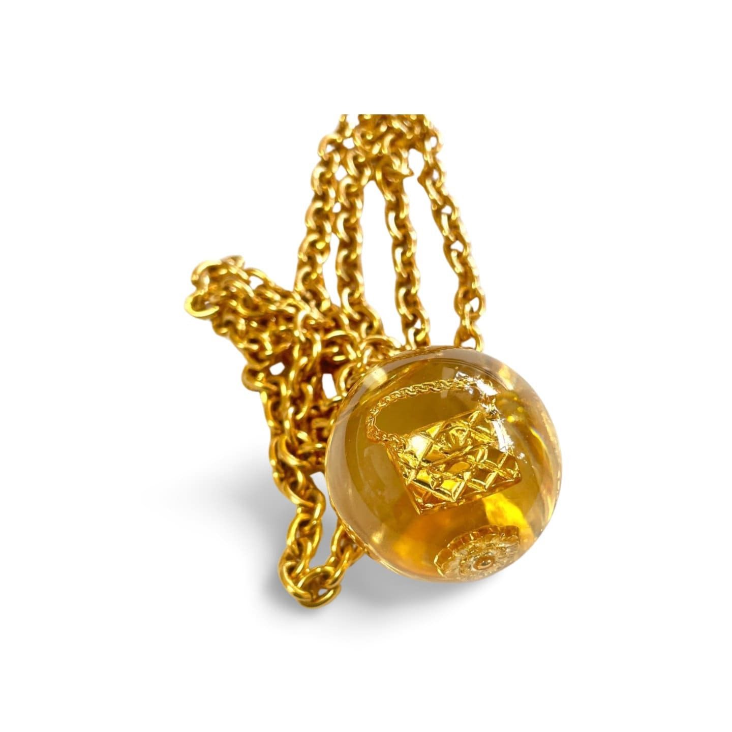 image of Vintage Chanel Necklace With Resin Top, Camelia, Turtle, Cc in Gold, Women's
