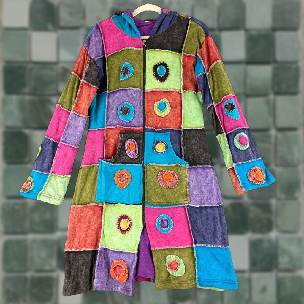 Vintage Rising international Sweater Womens M Pink Patchwork Knit Crew Neck Long Sleeve Cardigan Hippie 80s Bohemian Casual Fashion Size M / US 6-8 / IT 42-44 - 1 Thumbnail