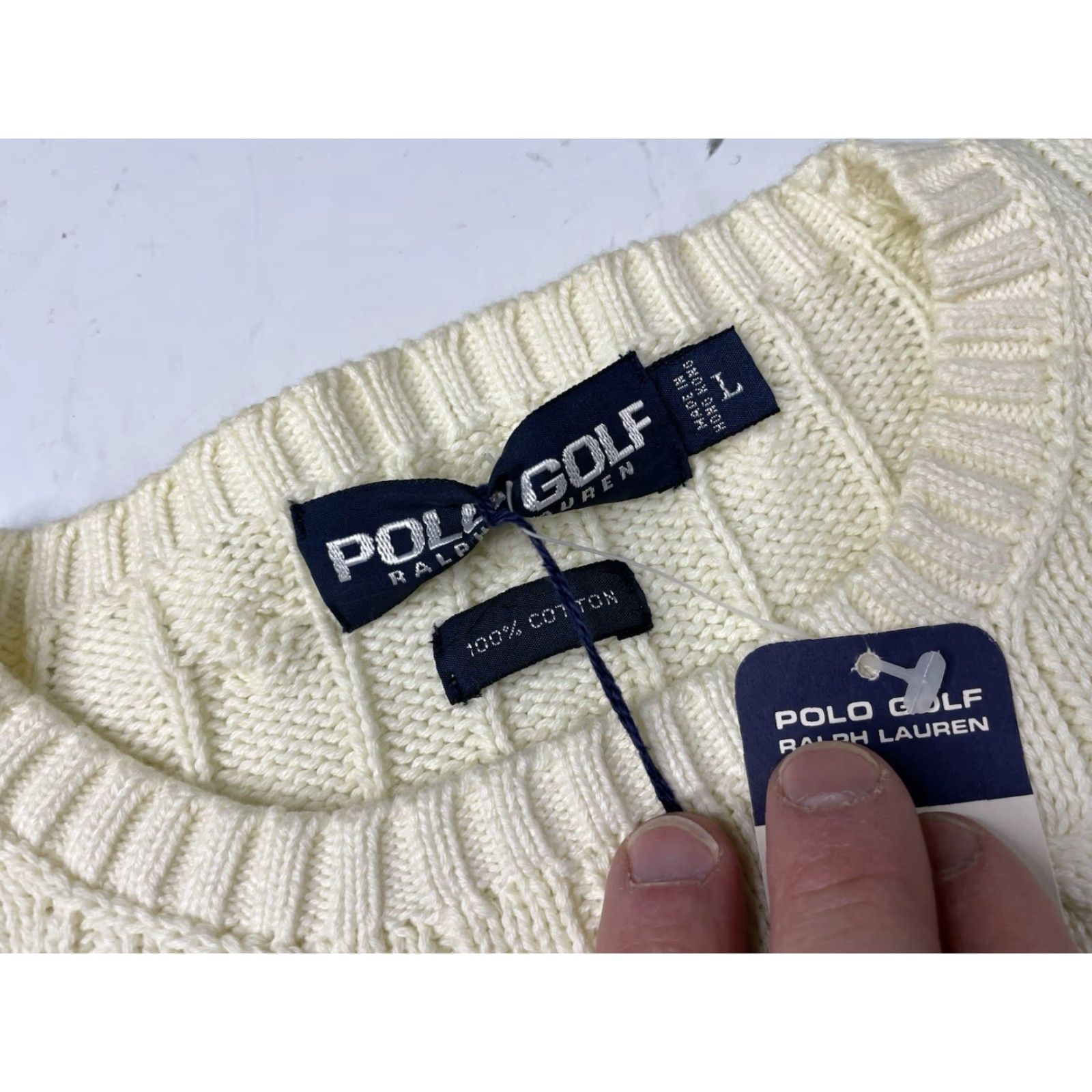 Polo Ralph Lauren VINTAGE Polo Ralph Lauren Polo Golf Sweater Mens Large Ivory Cable Knit Pullover Crew Neck Long Sleeve Size US L / EU 52-54 / 3 - 4 Thumbnail