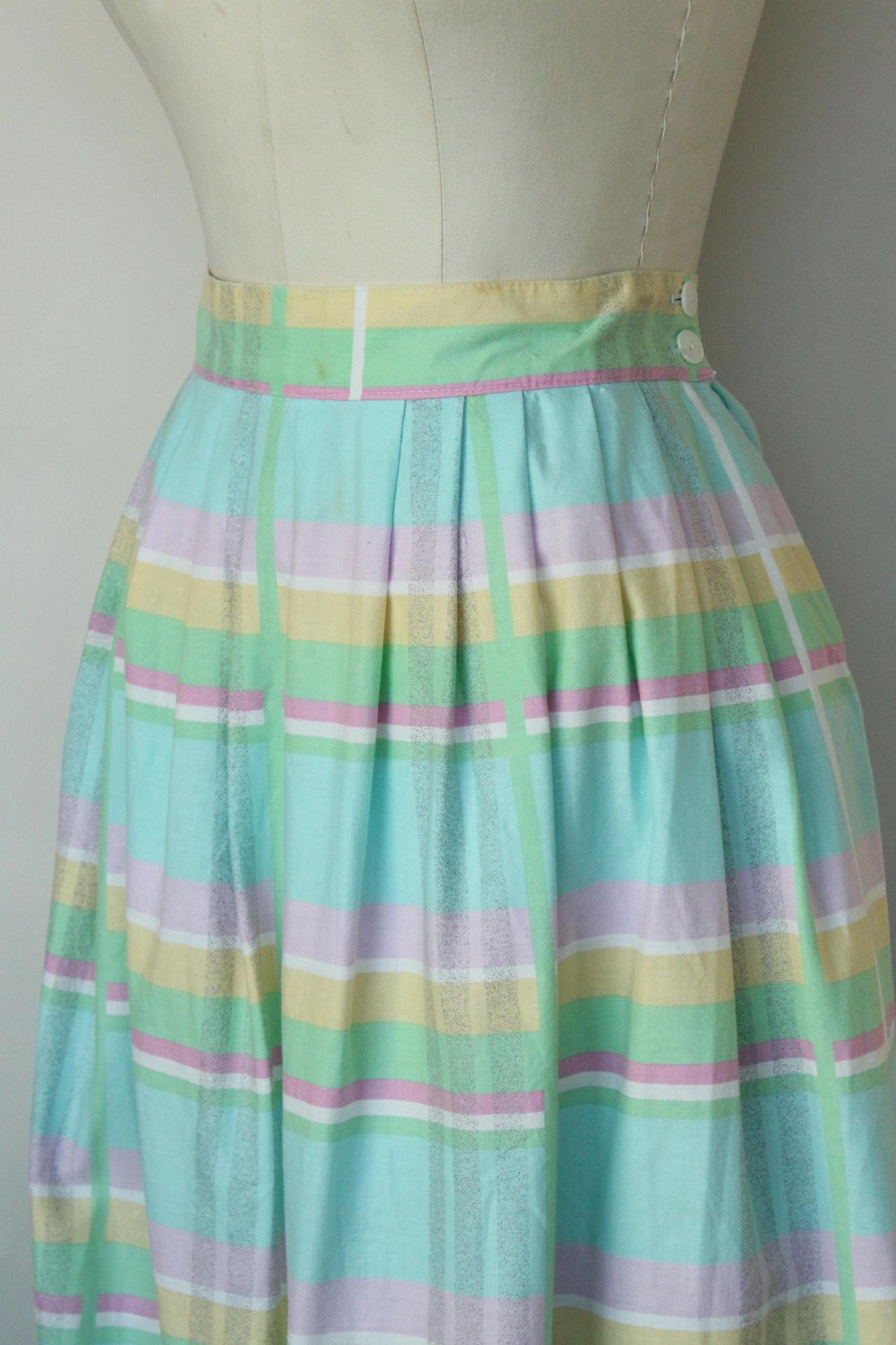 Vintage Vintage 1980s Skirt With Pockets, Pastel Windowpane Check A Size 28" / US 6 / IT 42 - 5 Thumbnail