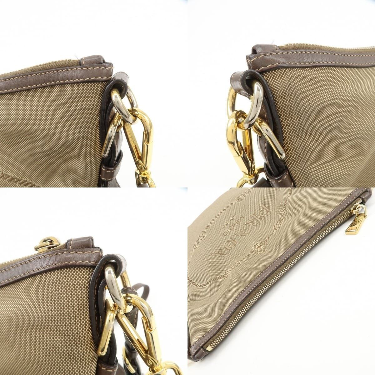 Prada Prada Logo Jacquard Leather Shoulder Bag Tan Size ONE SIZE - 6 Thumbnail