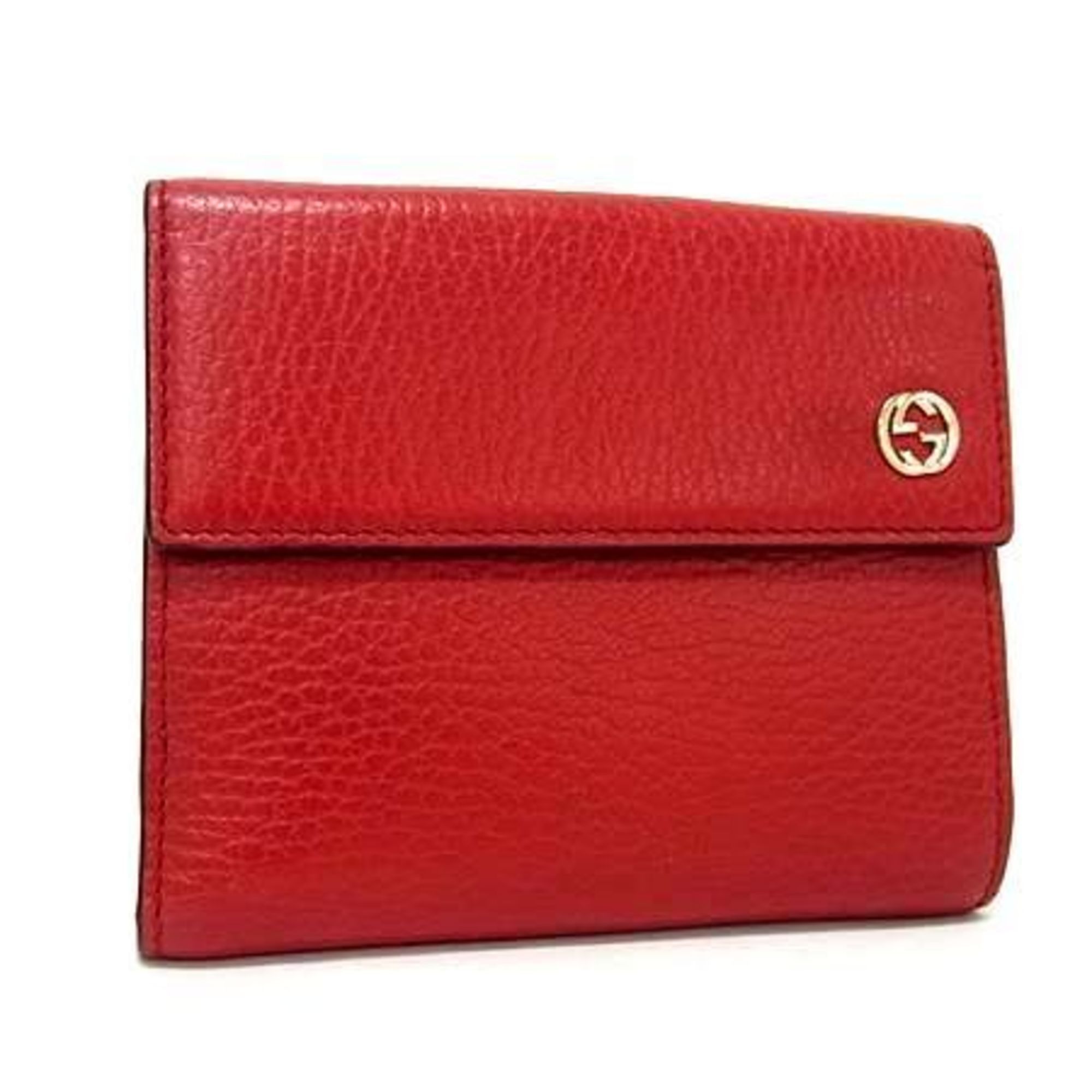 Gucci GUCCI Interlocking G W Bifold Wallet 449405 Red Leather Women's Size ONE SIZE - 1 Thumbnail