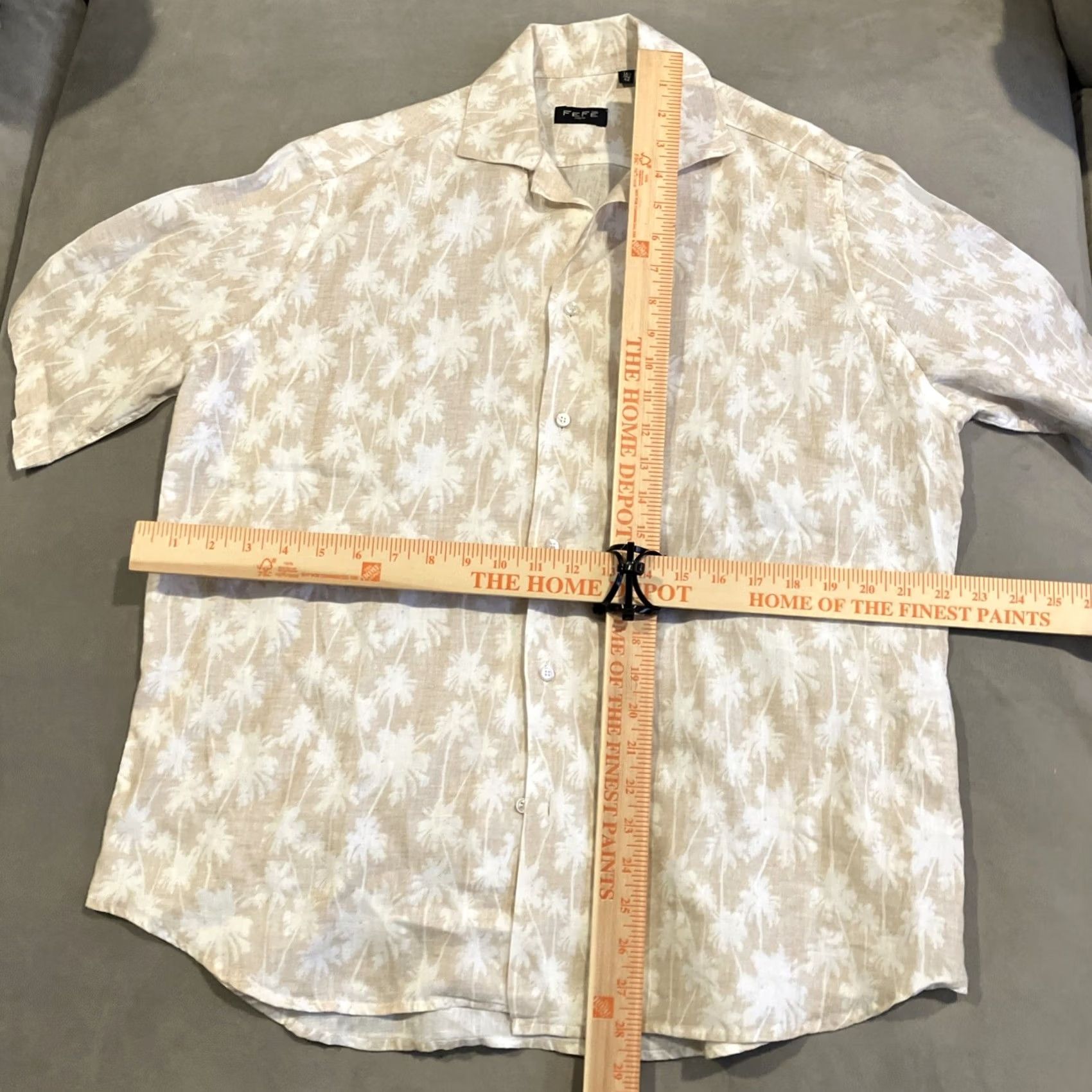 Vintage FEFE Shirt Short Sleeve 100% Linen Hawaiian Palm Tree Pattern L Beige Mens Regular Button-Up Size US L / EU 52-54 / 3 - 4 Thumbnail
