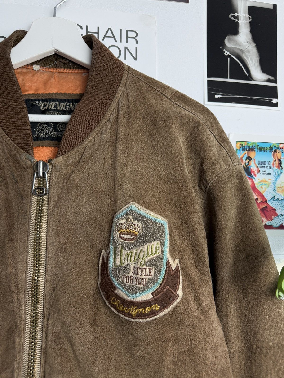 Chevignon × Vintage Vintage 90s Chevignon boxy leather suede bomber jacket XL Size US XL / EU 56 / 4 - 6 Thumbnail