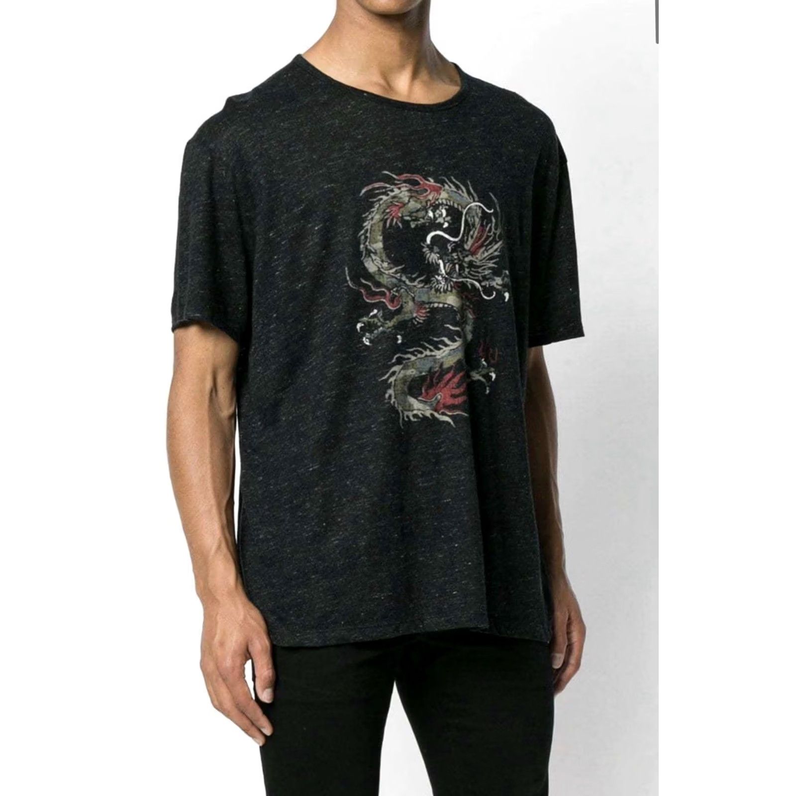 John Varvatos John Varvatos Dragon Print T Shirt in Grey 100% Linen Men XL Crew Neck Short Sleeve Graphic Print Designer Grunge Snake All Seasons Breathable Size US XL / EU 56 / 4 - 2 Thumbnail