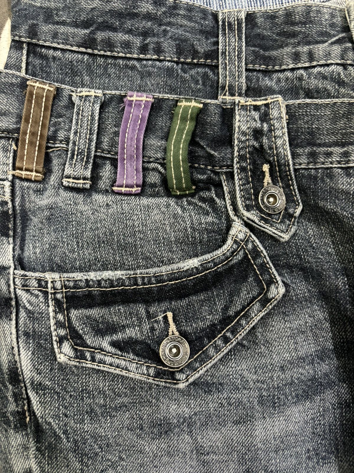 14th Addiction Japanese Brand Double Waist Cracked Wash Loose Ripped Jeans Size US 33 - 5 Thumbnail
