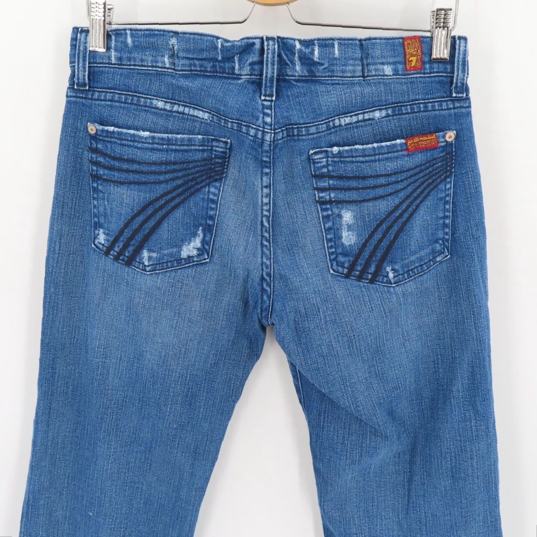 7 For All Mankind 7 For All Mankind Women Jeans Dojo Distressed Blue Denim 5-Pocket Pockets Bootcut Regular Size 29 Size 29" - 7 Thumbnail