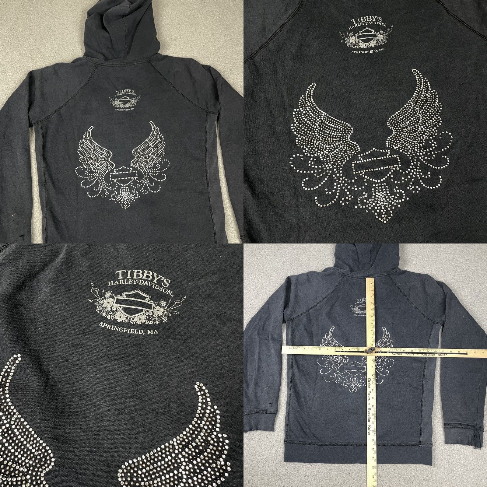 Harley Davidson VINTAGE Harley-Davidson Hoodie Adult M Black Zip Up Studded Distressed Wings M Womens Size M / US 6-8 / IT 42-44 - 8 Thumbnail