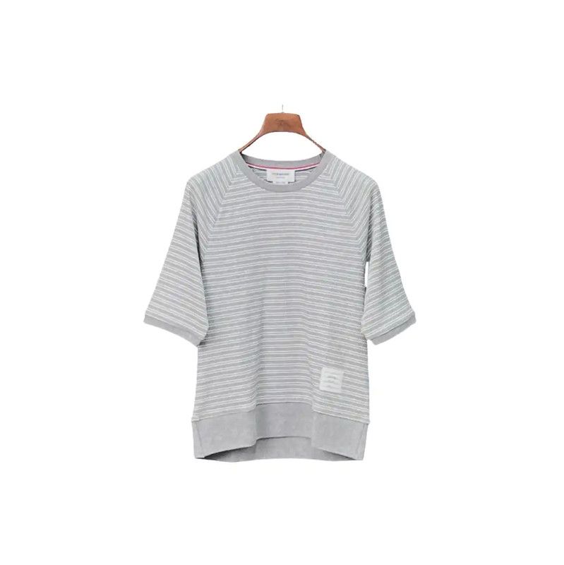Thom Browne Thom Browne Gray Striped Cotton Short Sleeve Tee 0089 Size US M / EU 48-50 / 2 - 1 Thumbnail