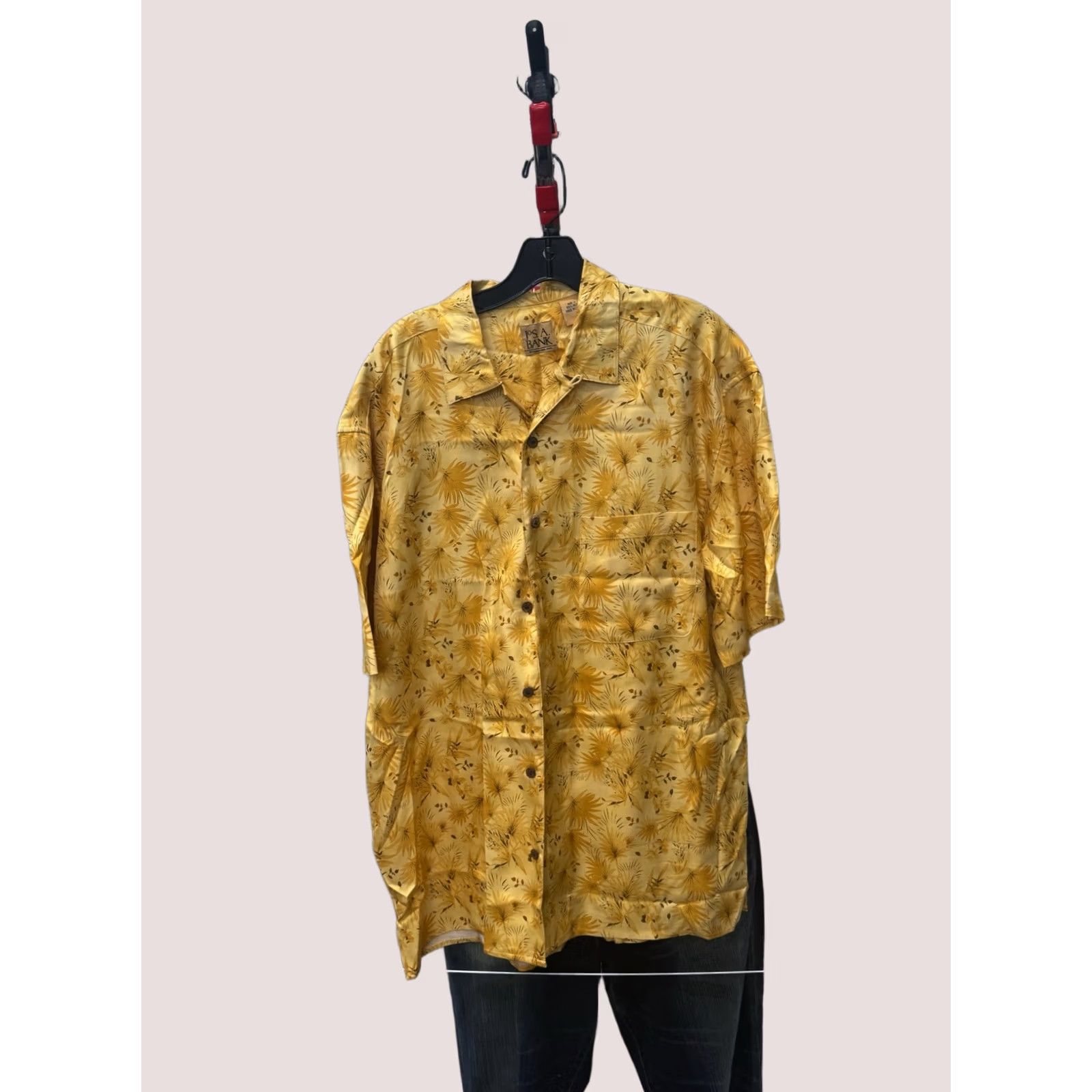 Vintage Jos A Bank Sunshine Yellow Floral Silk SHORT SLEEVE BUTTON UP SHIRT Large Size US L / EU 52-54 / 3 - 1 Thumbnail