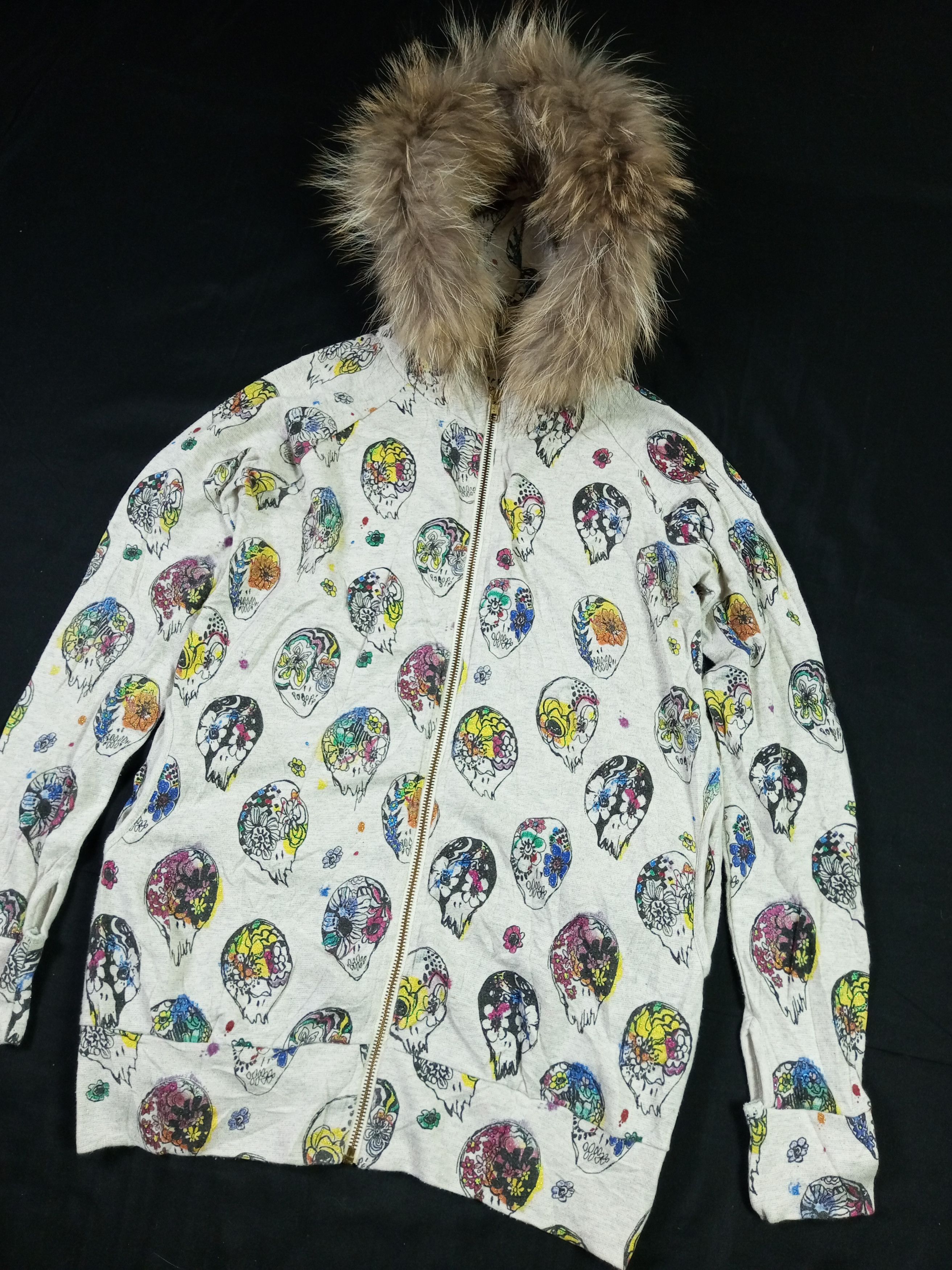 Japanese Brand Fur Hoodie All Over Skull Print Ifsixwasnine Igb Style Size US M / EU 48-50 / 2 - 2 Thumbnail