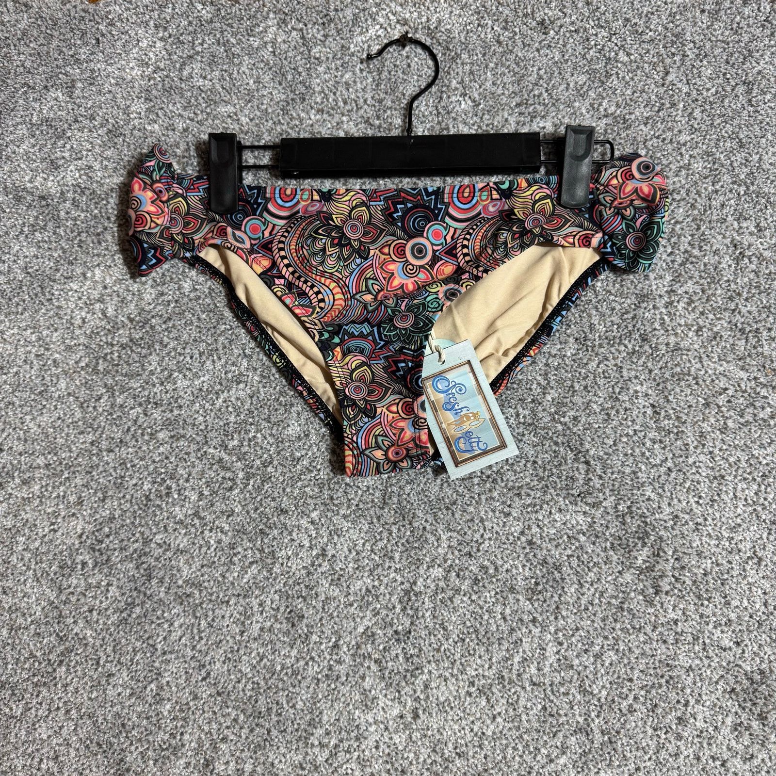 Boho Hippie Bikini Bottom Womens Large Hipster Floral Lined