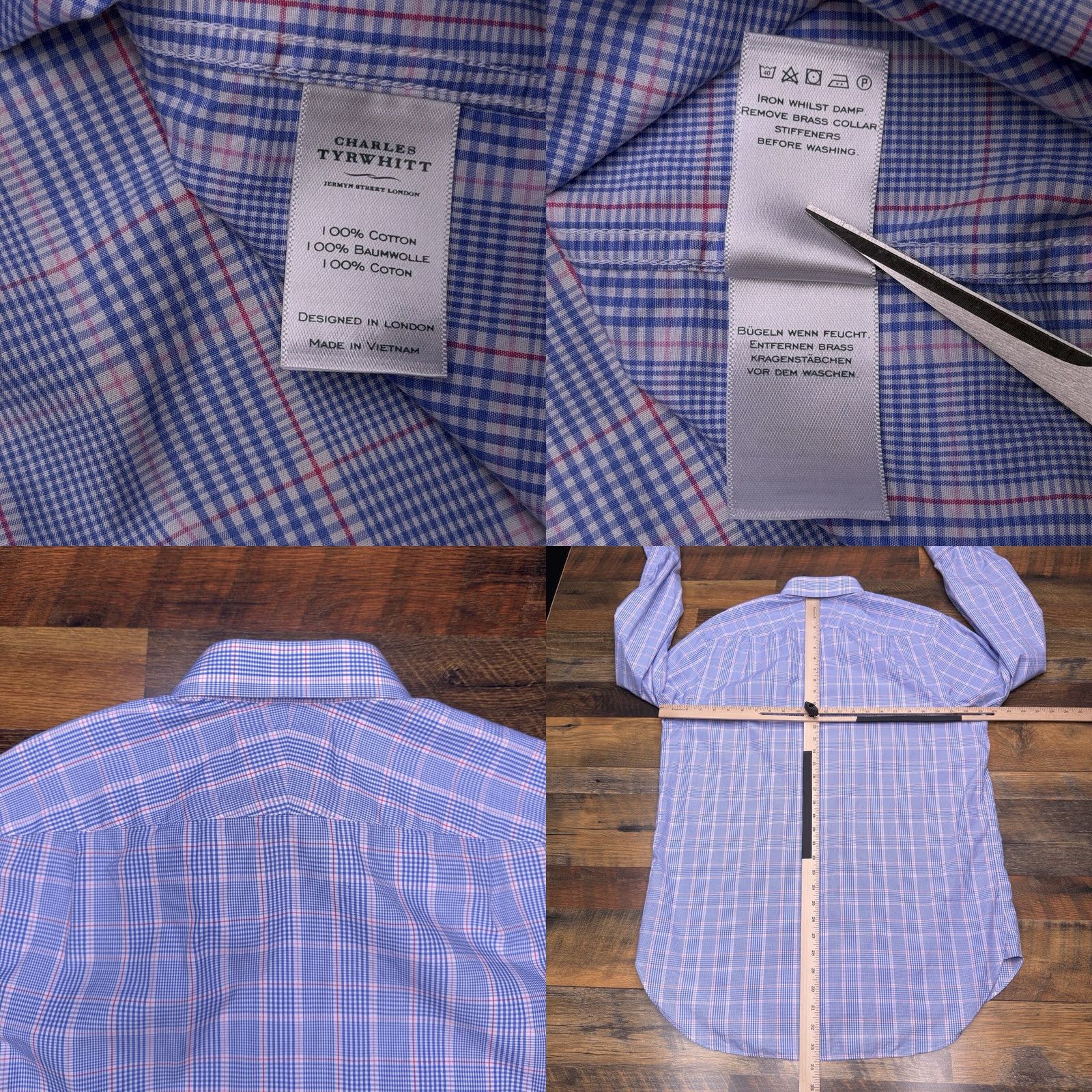 Charles Tyrwhitt Charles Tyrwhitt Dress Shirt Mens 16 Blue Plaid Classic Fit Button Up Shirt Size 42R - 8 Thumbnail