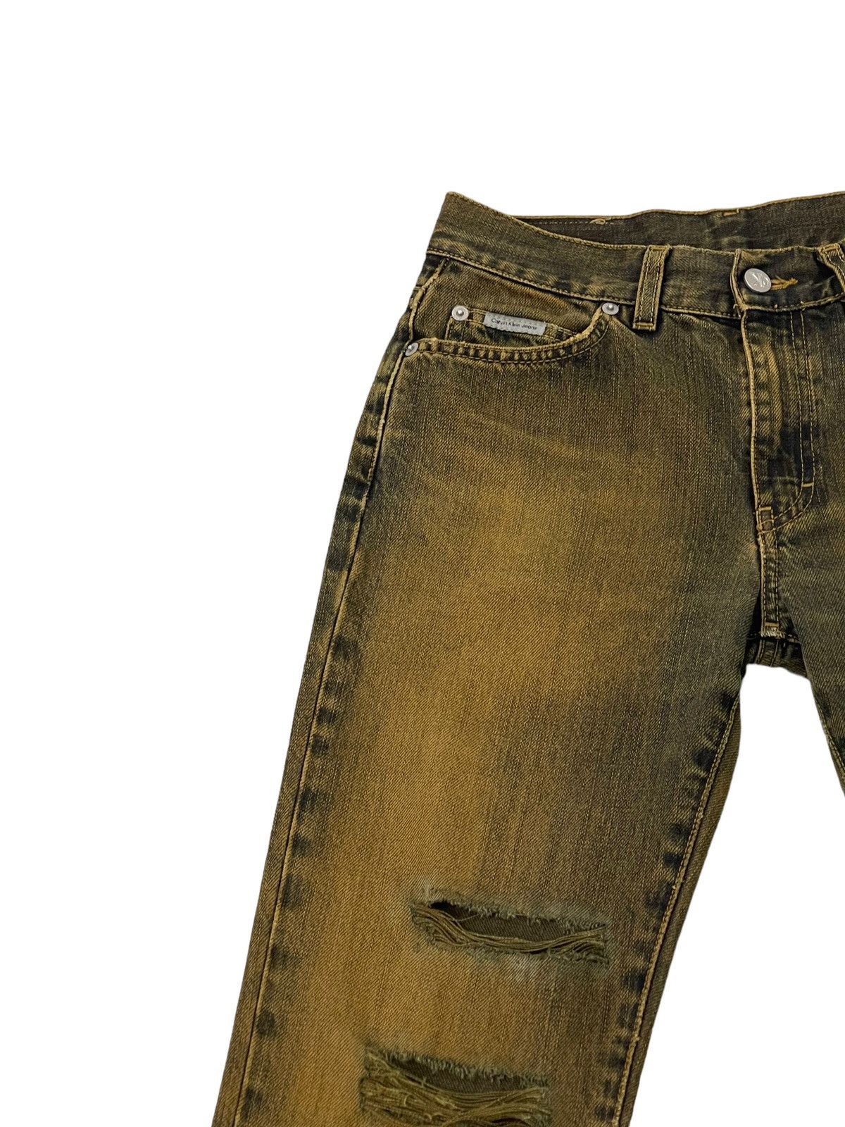 Calvin Klein Flare Jeans Vtg Calvin Klein Distress Mud Wash Waxed 7🟦3 Size US 28 / EU 44 - 8 Thumbnail
